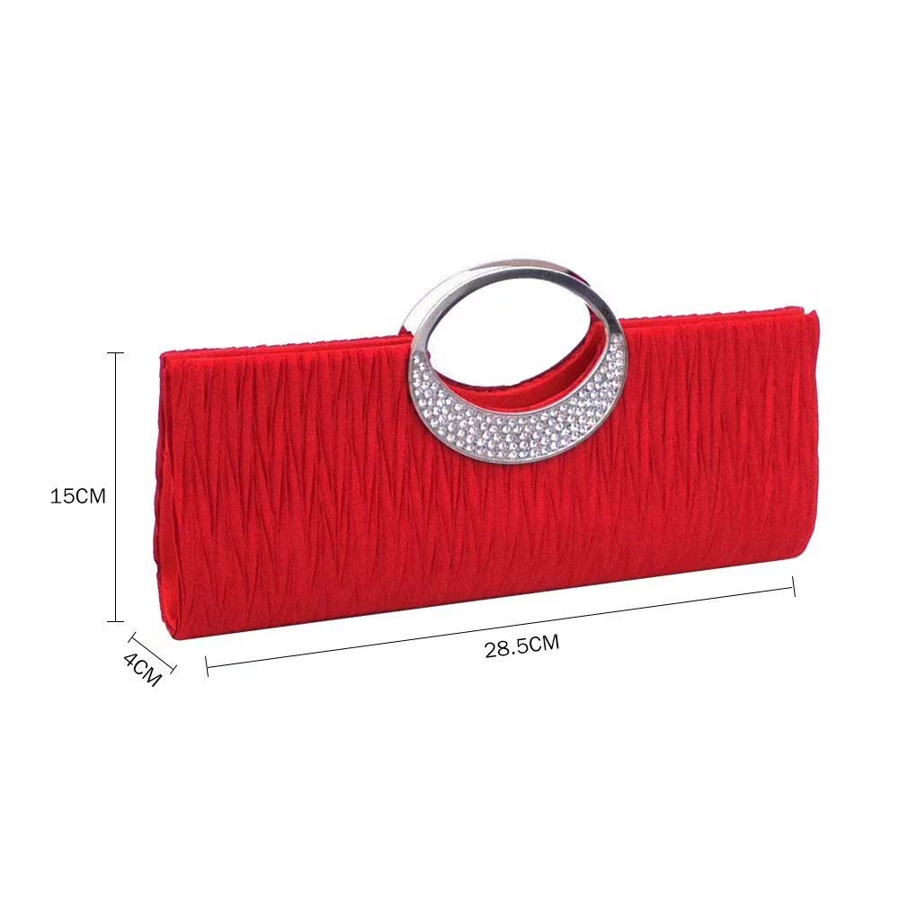 Elegant Rhinestone Satin Pleated Evening Bag & Clutch for Women - Perfect for Weddings, Parties & Special Occasions