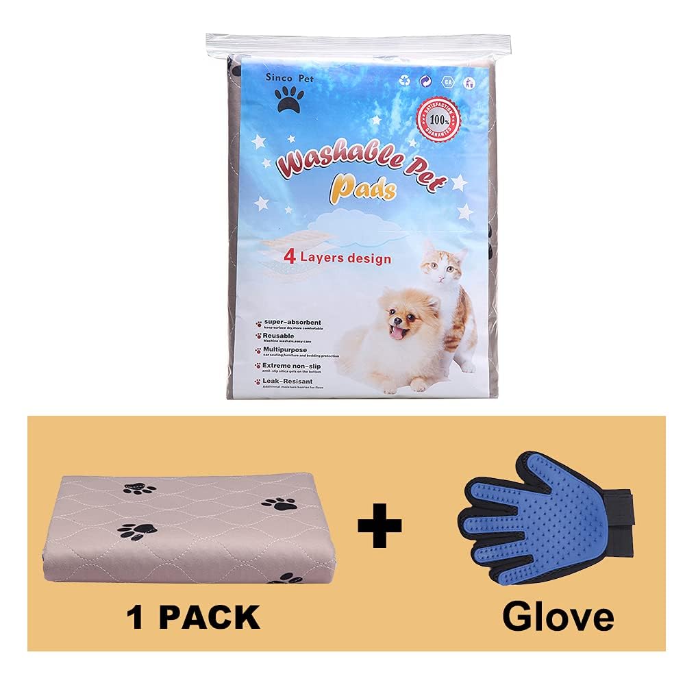 **Washable & Reusable Dog Pee Pads with Puppy Grooming Gloves - Super Absorbent Waterproof Pet Training Pads for Puppies & Large Dogs - Perfect for Indoor Potty Training, Dog Beds & Whelping Areas**