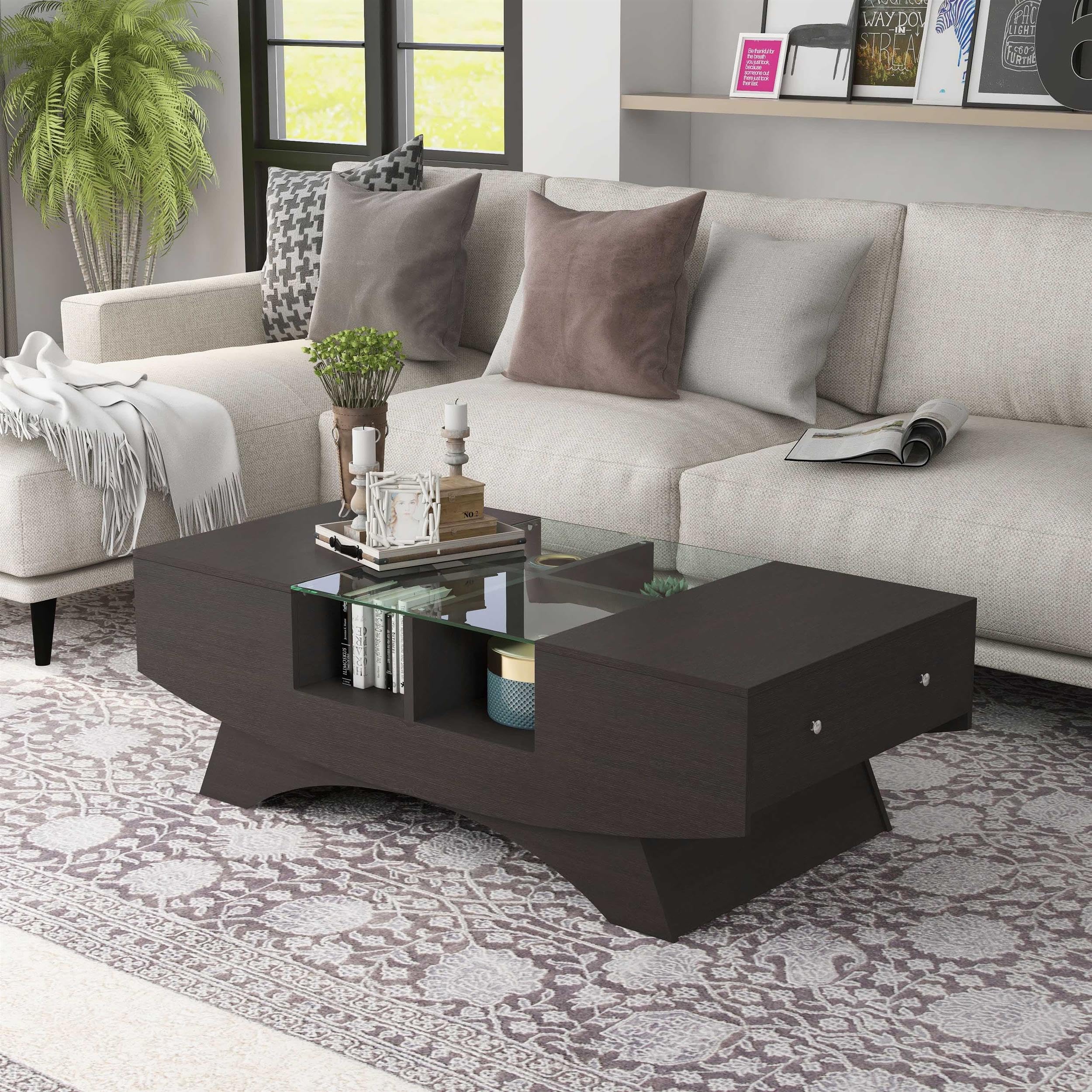 Furniture of America Markham Coffee Table - Espresso Finish, Modern Living Room Center Table for Home Decor & Entertainment Spaces