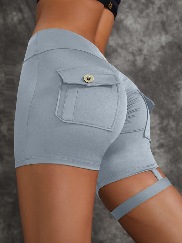 ZASUWA Women's High Waisted Workout Shorts - Sexy Cut Out Mesh Pocket Scrunch Butt Lifting Gym Shorts for Running, Yoga & Fitness