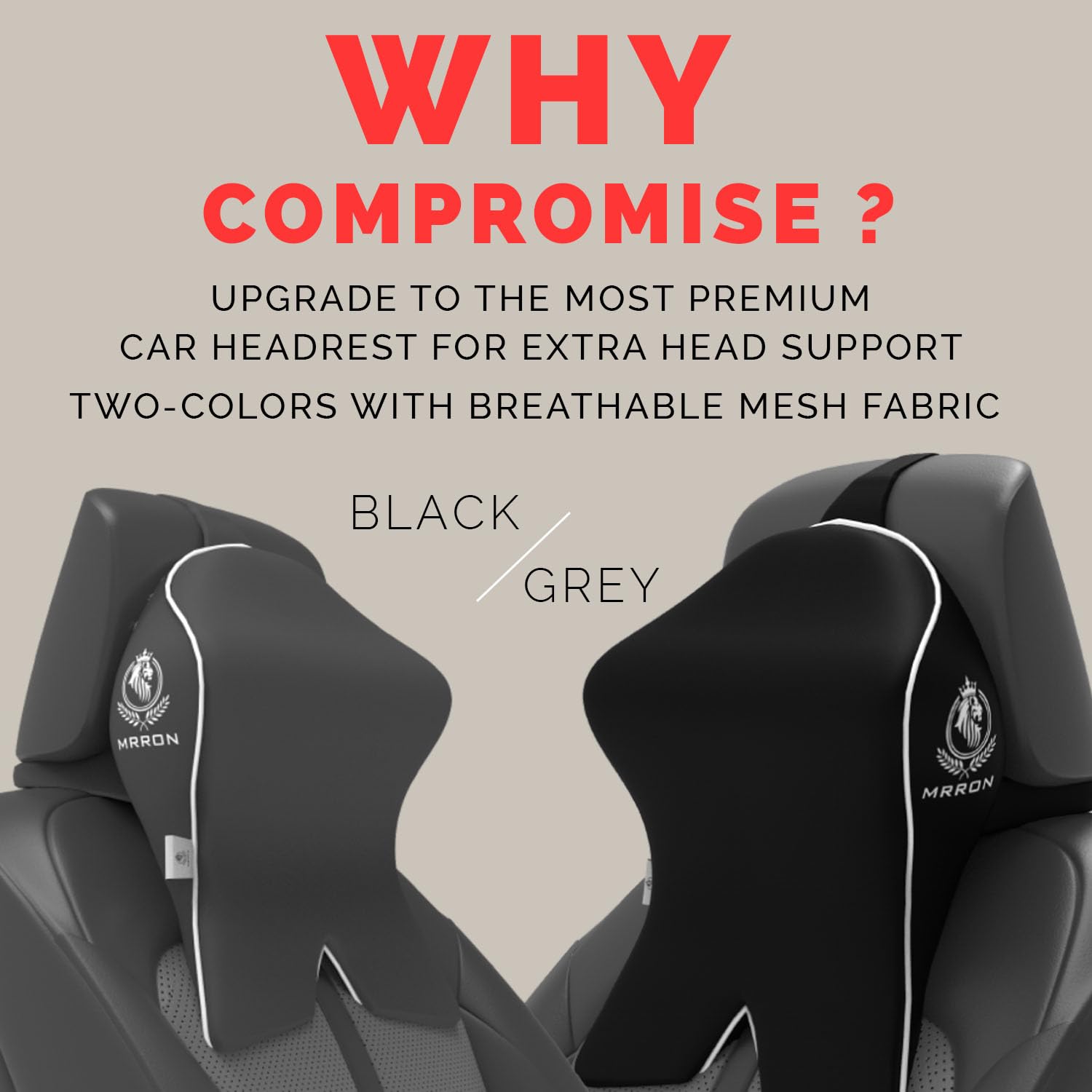 MRRON PROTECH Ultimate Memory Foam Car Neck Pillow - Ergonomic Support for Neck Pain Relief - Washable Black Travel Pillow for Cars, Office & Airplane - Comfortable Headrest Cushion for Long Rides & Napping