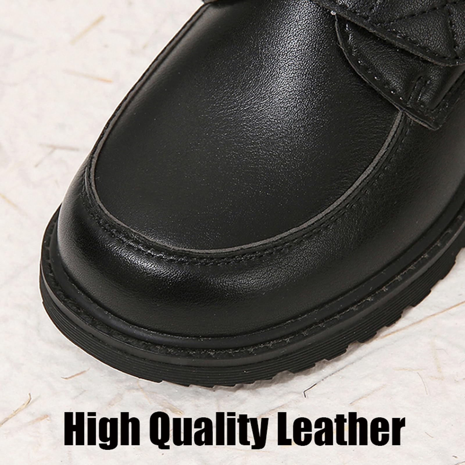 Kids Oxford School Shoes - Boys & Girls Uniform Loafers with Hook & Loop for Comfort - Black Church & Dress Shoes for School, Formal Wear & Daily Use