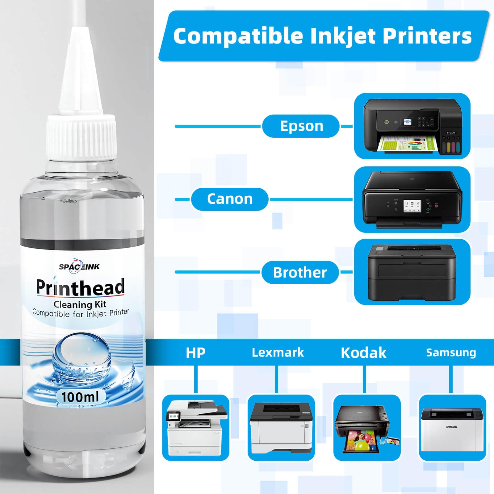 Epson Printer Printhead Cleaning Kit 200mL - Compatible with HP, Canon, Brother Inkjet Printers - Nozzle Cleaning Solution for Print Head Maintenance - Perfect for Office, Home & Photo Printing Use
