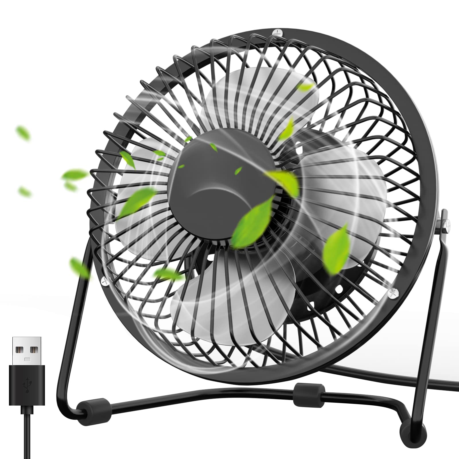 PEYOU 4 Inch USB Desk Fan - Portable Mini Cooling Fan with 360° Rotation, High-Velocity Wind & Quiet Operation - Metal USB Desktop Fan for Home, Office, Bedroom, Travel & Camping - Perfect for Work Desks, Nightstands, and Outdoor Adventures