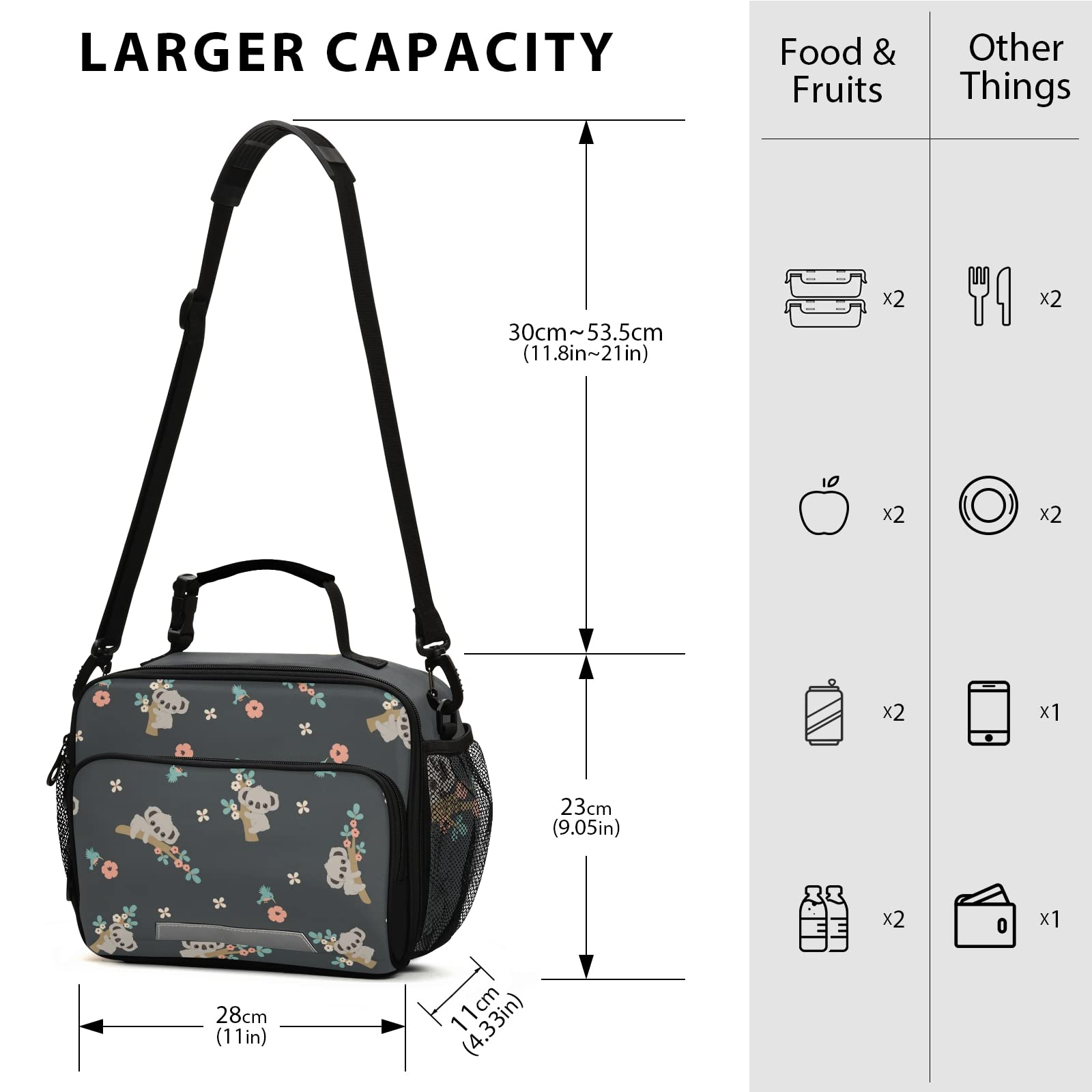 Insulated Lunch Bag for Women & Men - Leakproof Cooler Tote with Koala Bear Design | Reusable Freezable Lunch Box for Office, School, Picnic & Beach | Perfect for Work Meals, Outdoor Adventures & Daily Commute