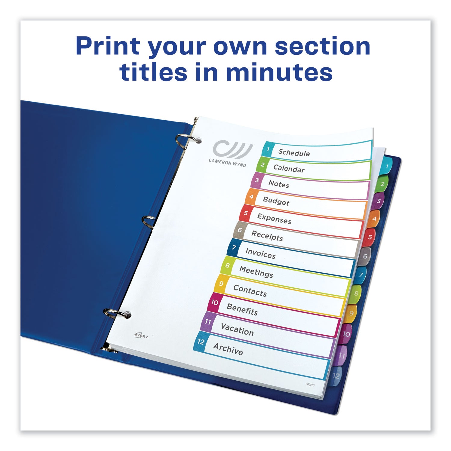 Avery Customizable TOC Ready Index Multicolor Tab Dividers - 12 Tabs (1-12), 11