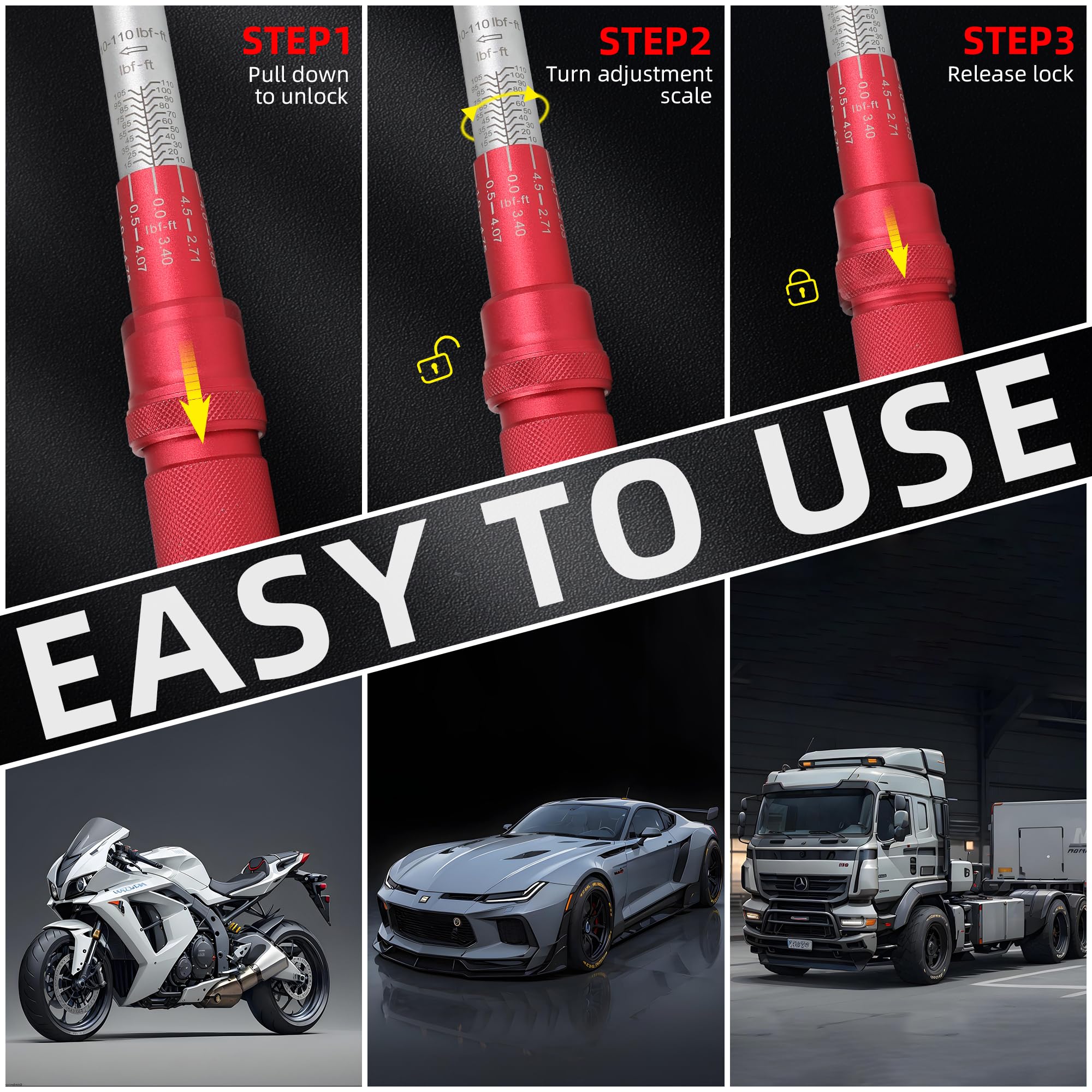 3Pcs Torque Wrench Set (1/4