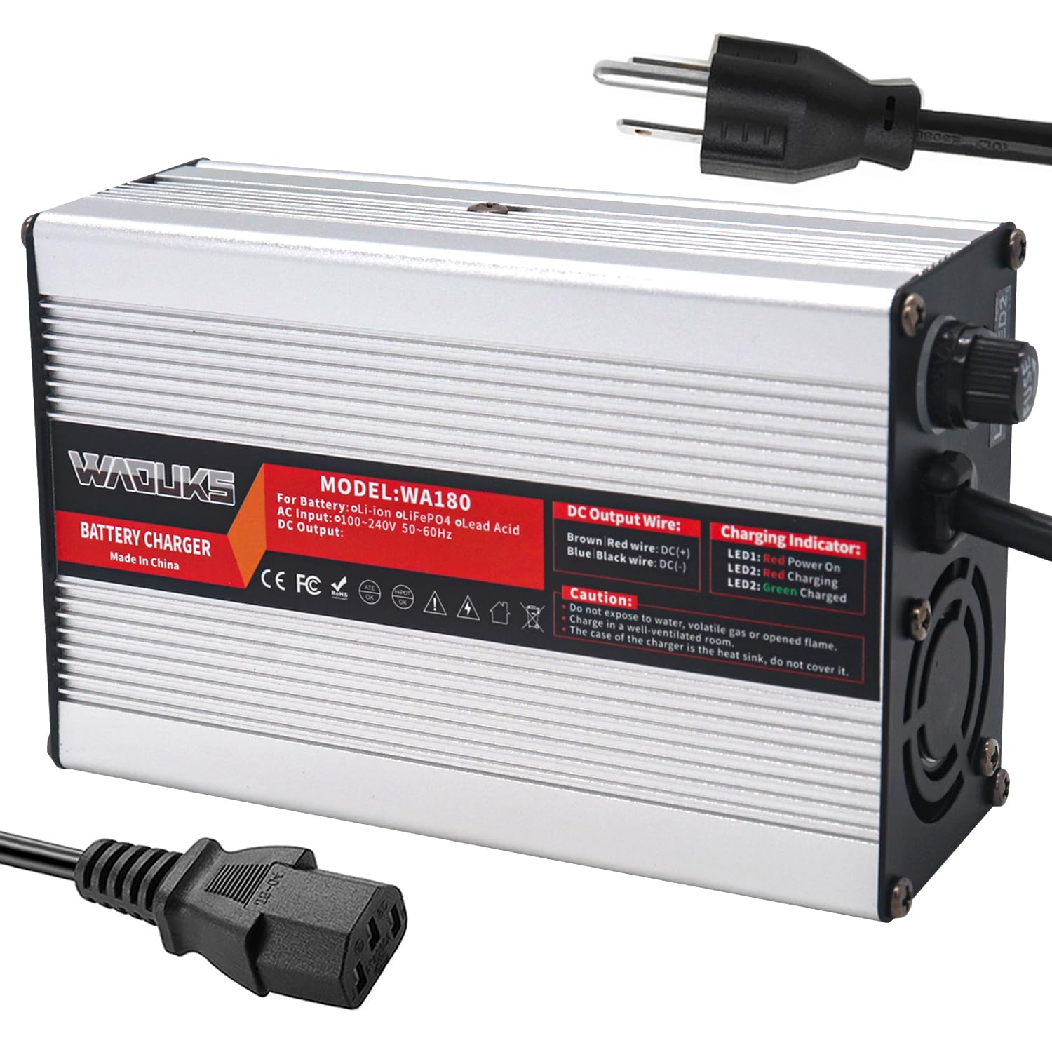 14.6V 10A LiFePO4 Battery Smart Charger with Cooling Fan - Fast Charging for 4S 12.8V/14.4V Lithium Iron Phosphate Batteries - Perfect for Solar Power Systems, Electric Vehicles, and Marine Applications