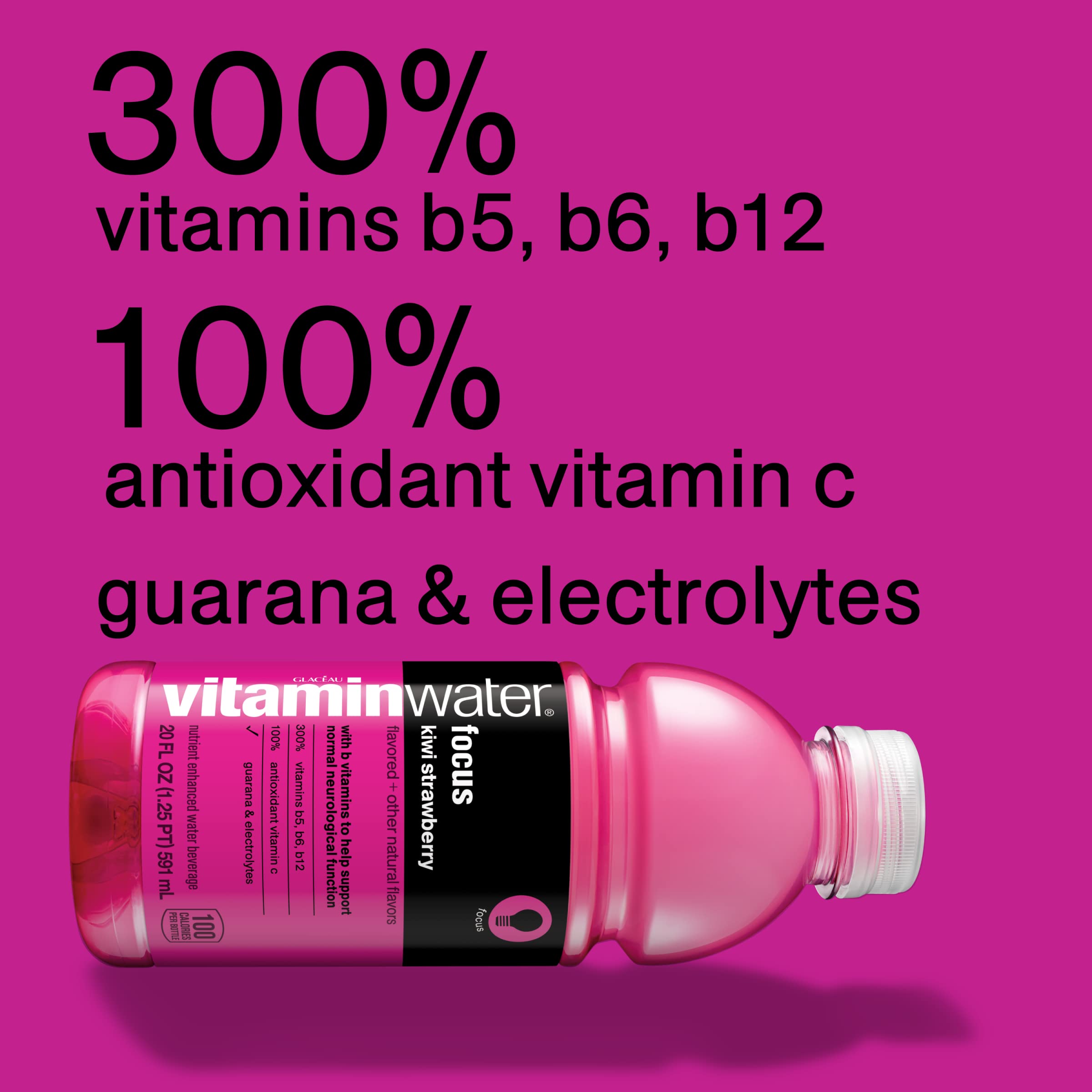 VitaminWater Focus Electrolyte Enhanced Water with Vitamins, Kiwi-Strawberry Flavor, 20 fl oz (12 Pack) - Hydrating Sports Drink for Workouts, Gym & Active Lifestyle