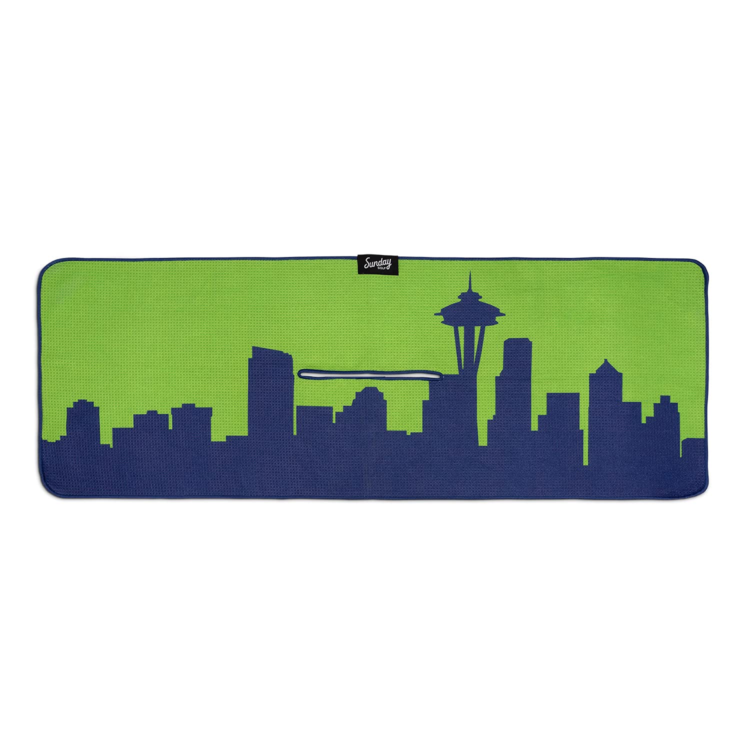 Sunday Golf Microfiber Golf Towel 14 x 40 Inches | Premium Waffle Pattern Fabric with Center Slit | Seattle Seahawks Team Design | Perfect for Golf Course, Driving Range & Club Cleaning