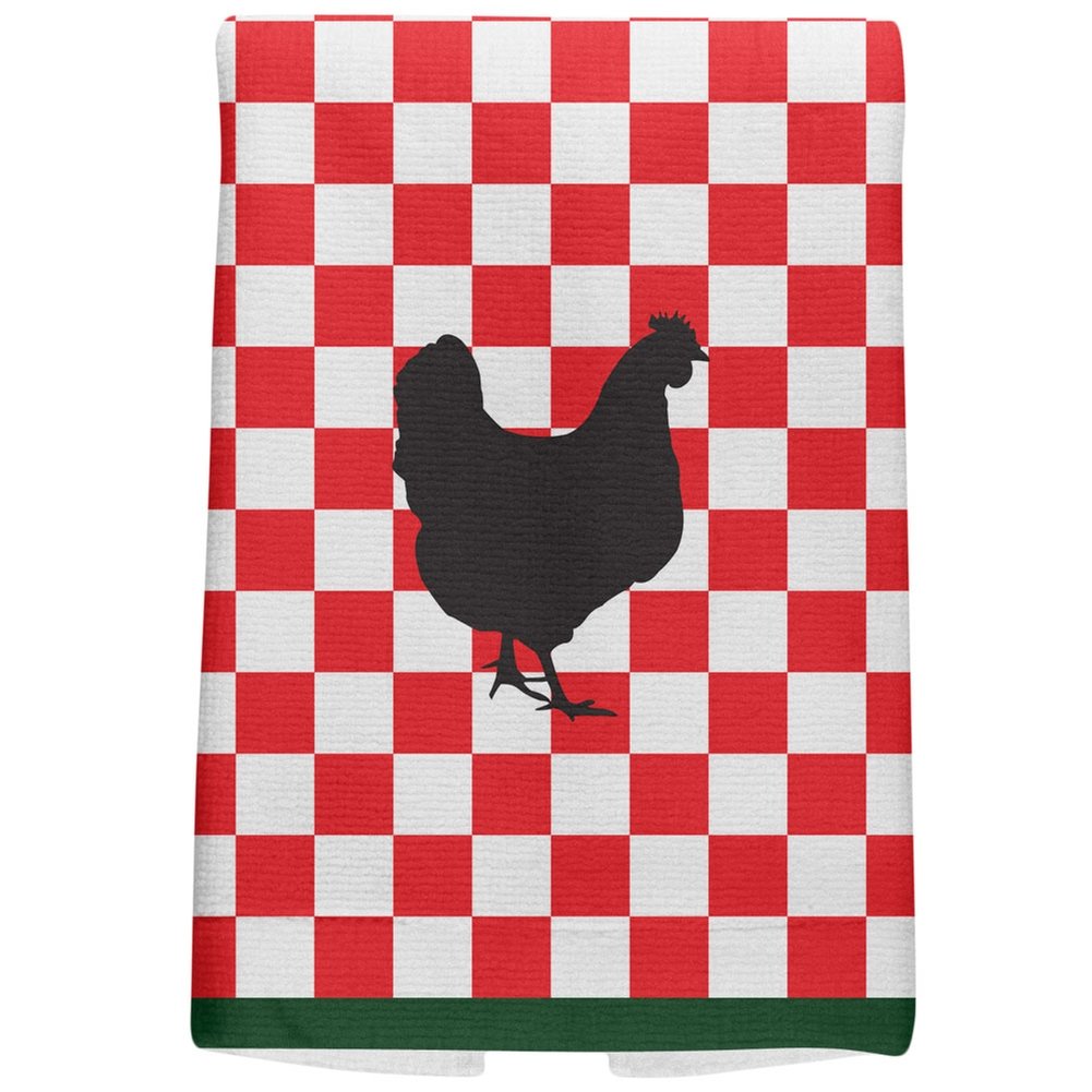 Country Kitchen Checkerboard Chicken Print Hand Towel - Soft & Absorbent Cotton Towel for Farmhouse Decor, Kitchen, Bathroom & Dining
