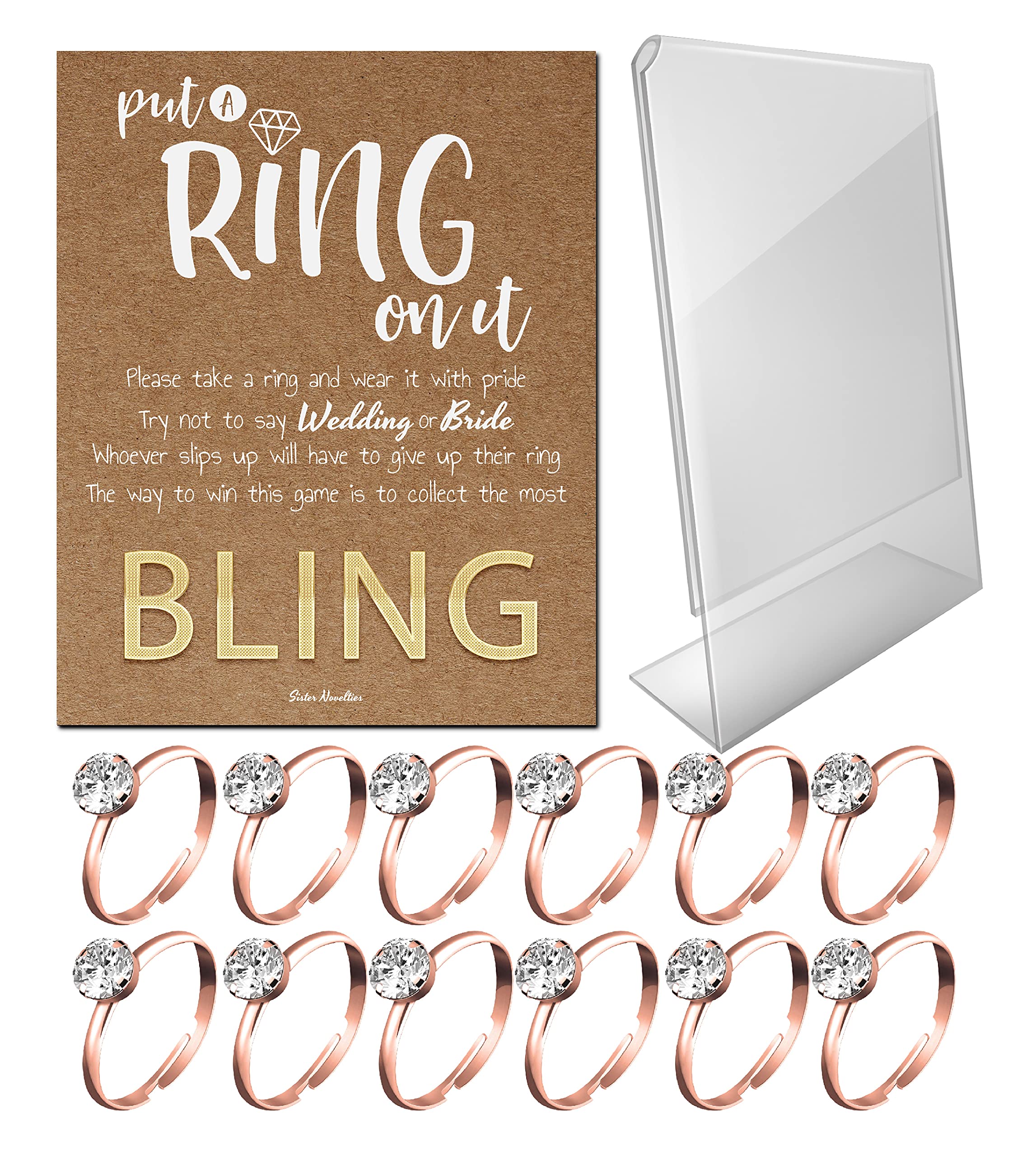 Fun Bridal Shower Games - 'Put a Ring on It' Party Game Set with 24 Fake Rings for Bachelorette Parties & Wedding Showers