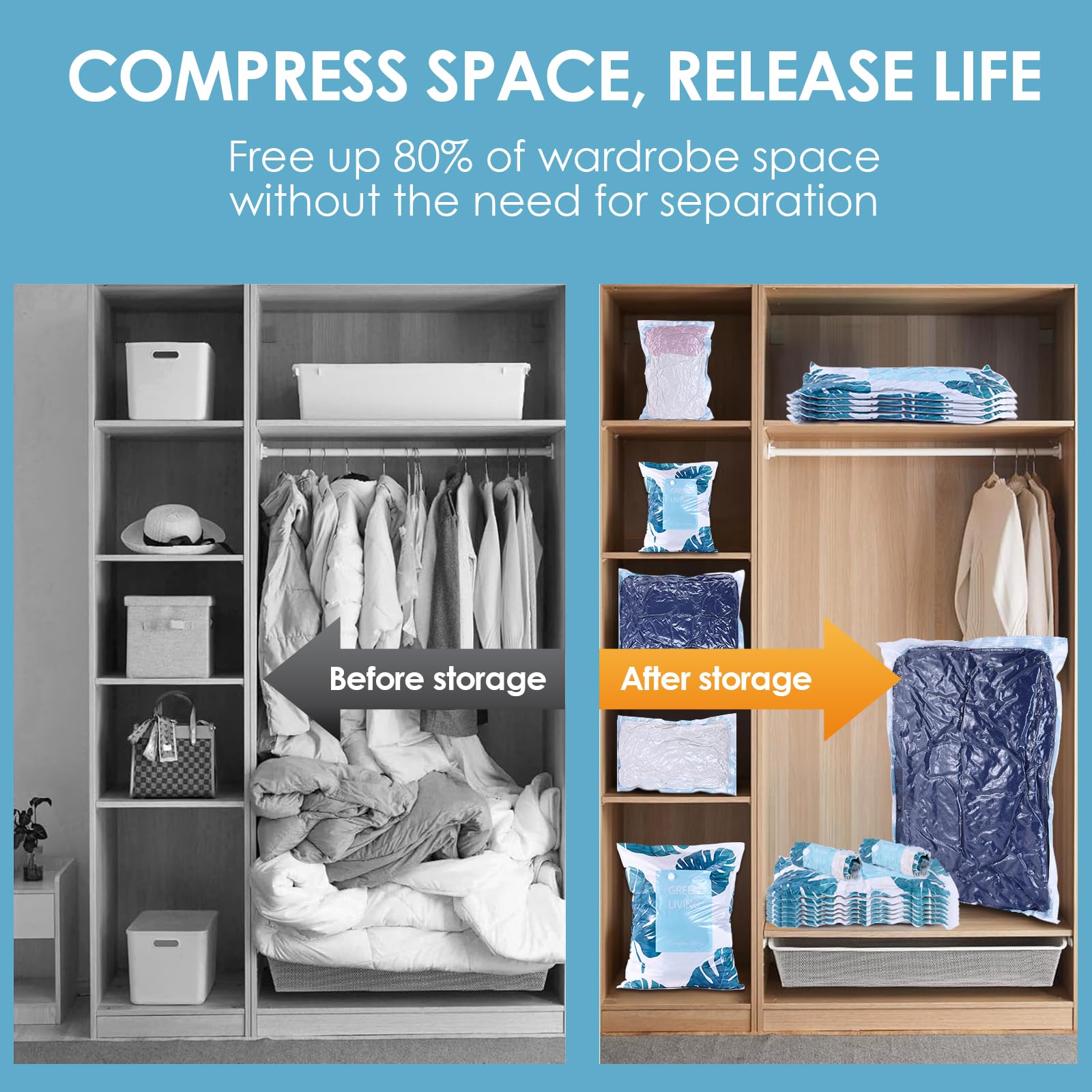 Vacuum Storage Space Saver Bags for Clothes, Comforters & Blankets - 4 Small, 4 Medium, 2 Large, 2 Jumbo Bags with Hand Pump - Perfect for Travel, Seasonal Storage & Home Organization
