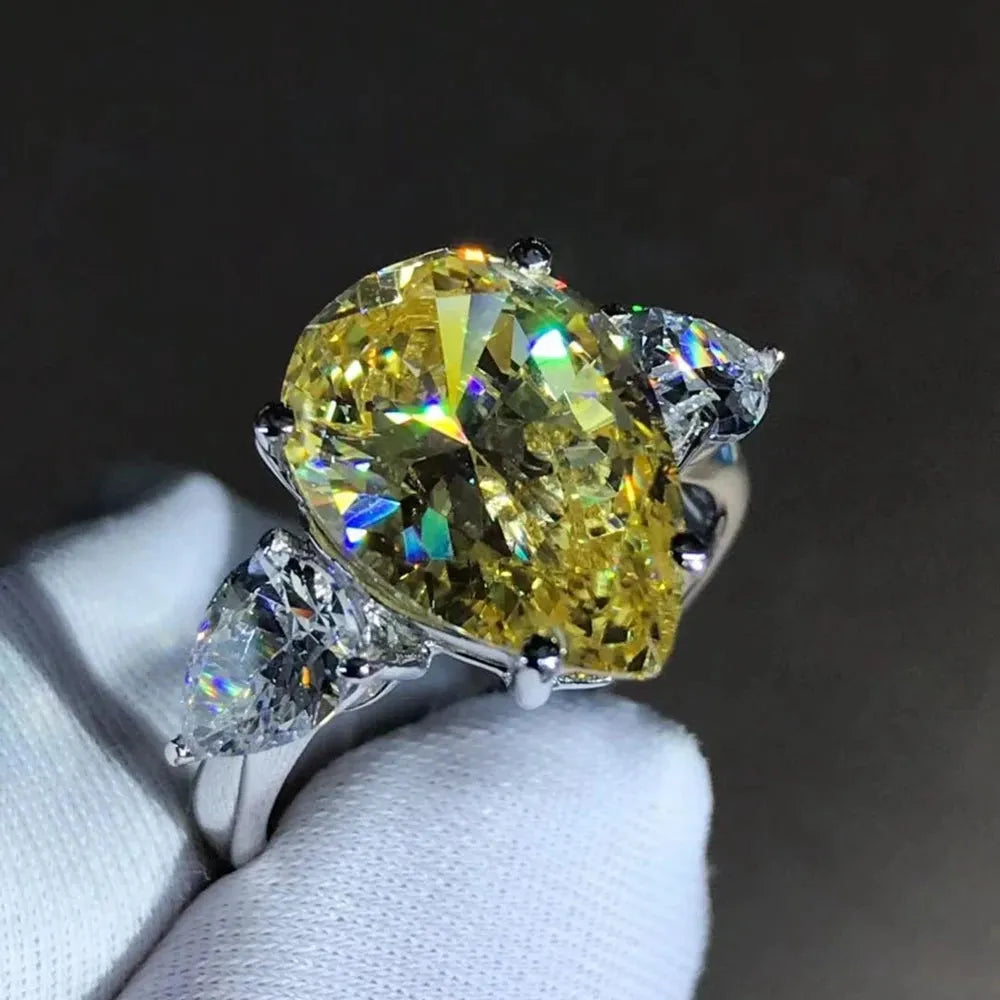 WUIHA Classic 925 Sterling Silver 3EX Pear Cut 6CT VVS Yellow Created Moissanite Wedding Engagement Ring - Customizable Fine Jewelry for Proposals, Anniversaries & Special Occasions