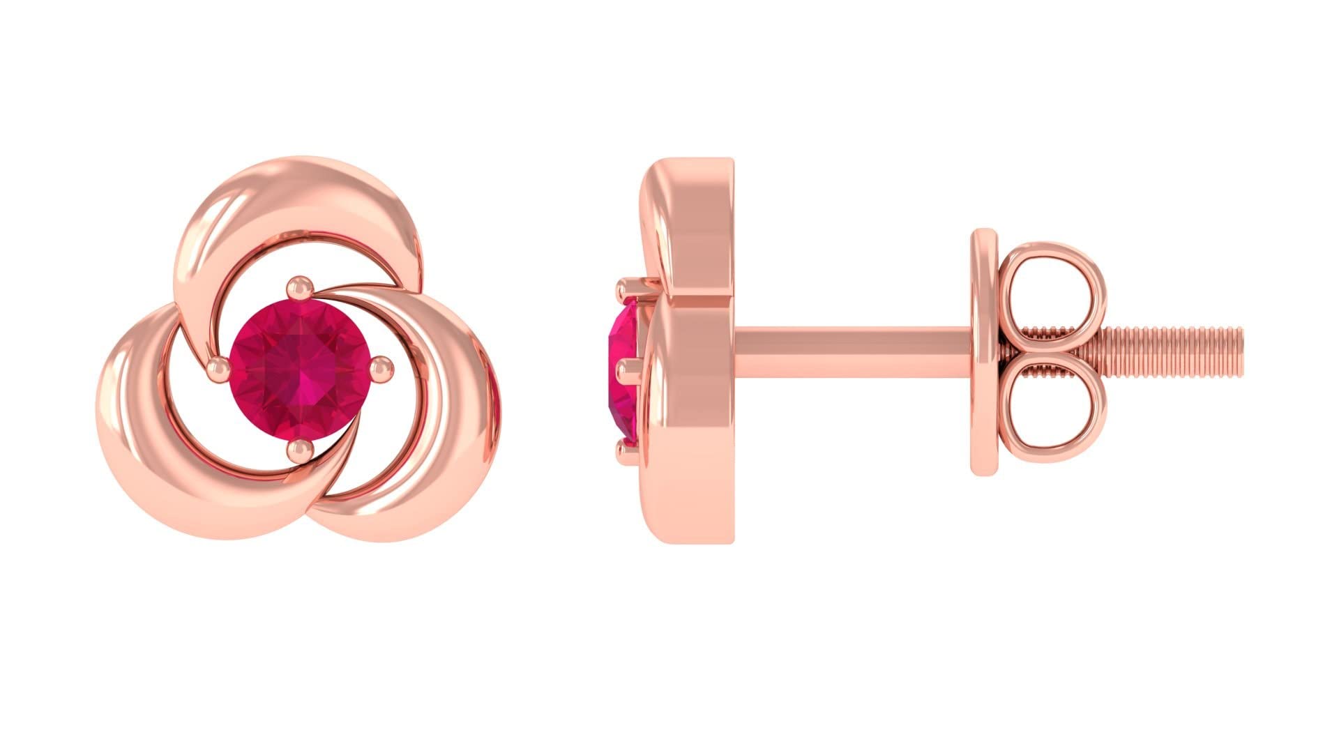 14K Solid Gold Ruby Stud Earrings for Women – July Birthstone Jewelry, Dainty Ruby & Gold Swirl Studs, Perfect for Gifts, Weddings & Everyday Elegance
