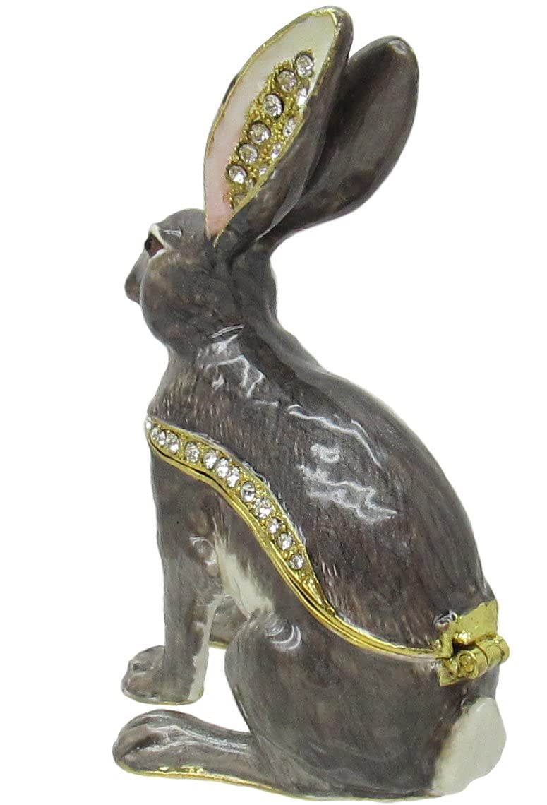 Elegant Jackrabbit Jeweled Trinket Box with Genuine Austrian Crystals - Perfect for Jewelry Storage, Gift Giving & Home Decor