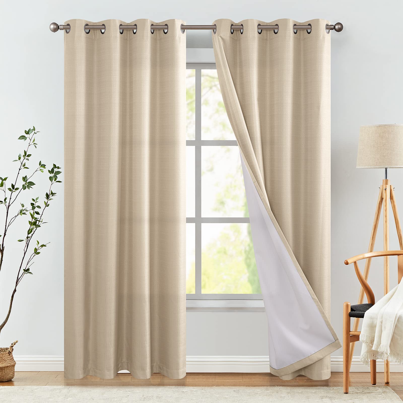 Blackout Curtains for Bedroom & Living Room - 96 Inch Long Thermal Insulated Room Darkening Curtains with Grommet Top, Beige (1 Panel, 50