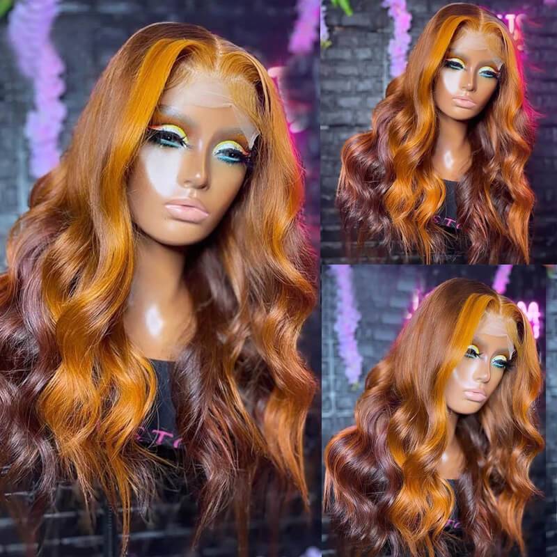 Eullair 13x4 Lace Front Wig - Colored Skunk Stripe Ombre Body Wave Human Hair (Perfect for Cosplay, Halloween & Daily Fashion)
