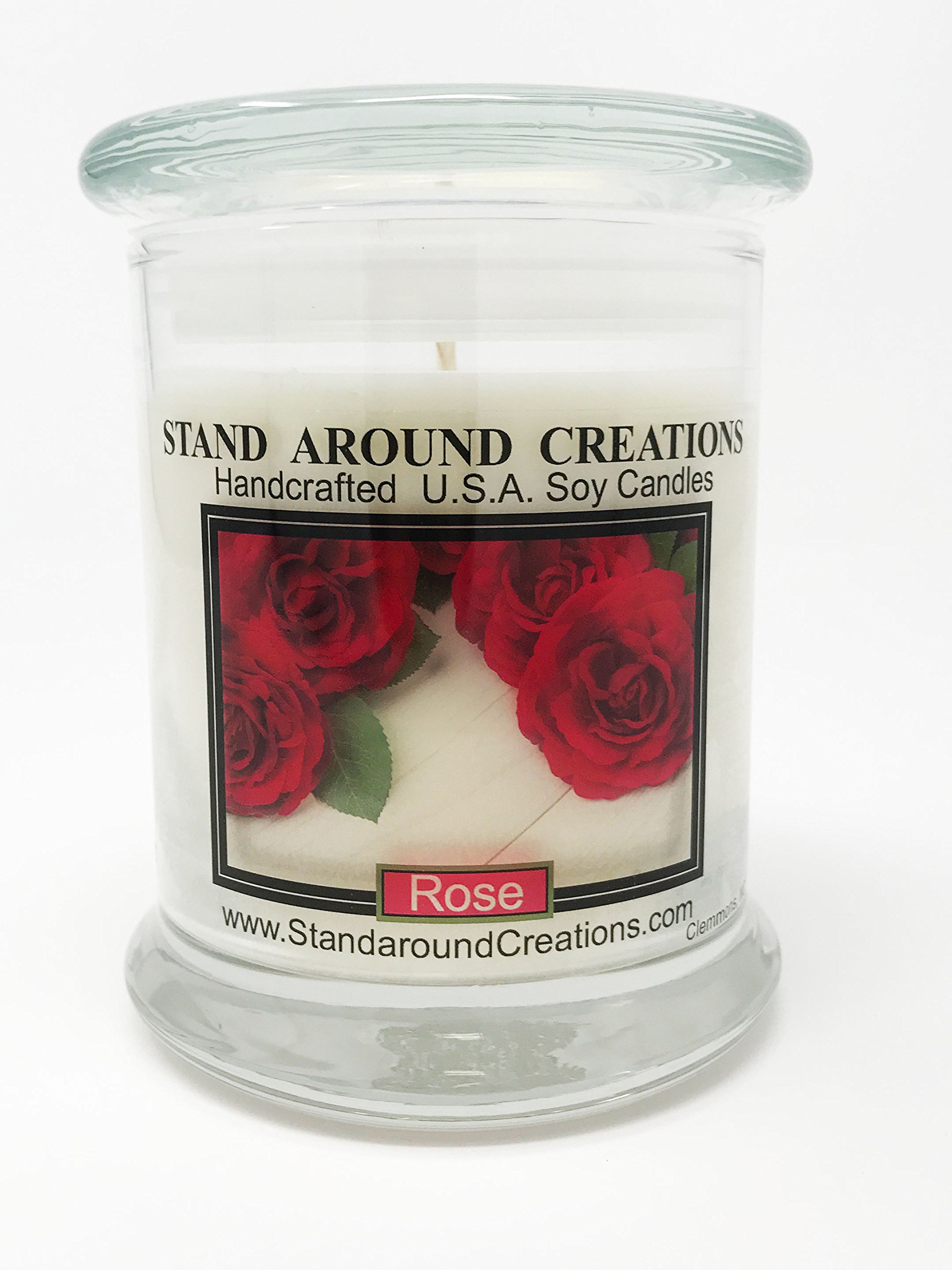 Premium 100% Natural Soy Candle - 12oz Rose Scented Candle in Glass Jar, Made with Essential Oils | Romantic Home Decor, Gift Idea, Relaxation & Aromatherapy