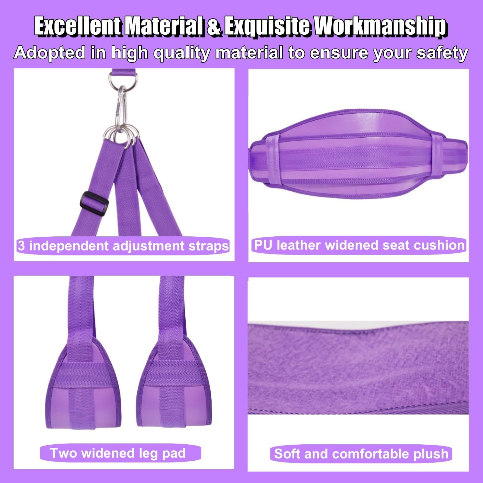 BDSM Door Sex Swing with Seat - Adjustable Bondage Swing for Couples, Soft Leather & Plush Support, Holds up to 300lbs - Perfect for Bedroom Play, BDSM Exploration & Spice Up Your Relationship (Purple)