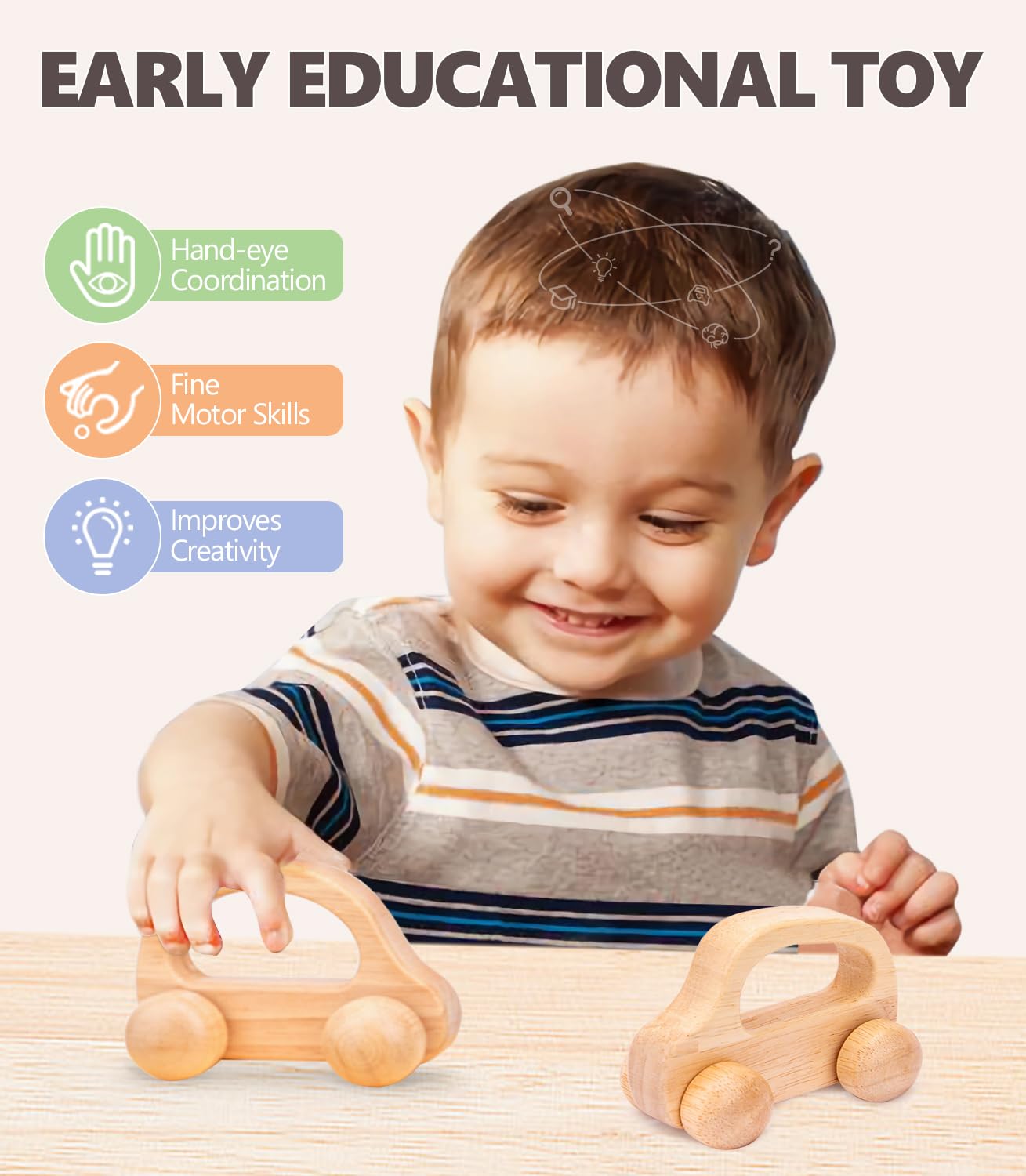 Wooden Baby Cars Toys for Toddlers 1-3 Years - Montessori Learning Toys for Nursery Decor & Playtime