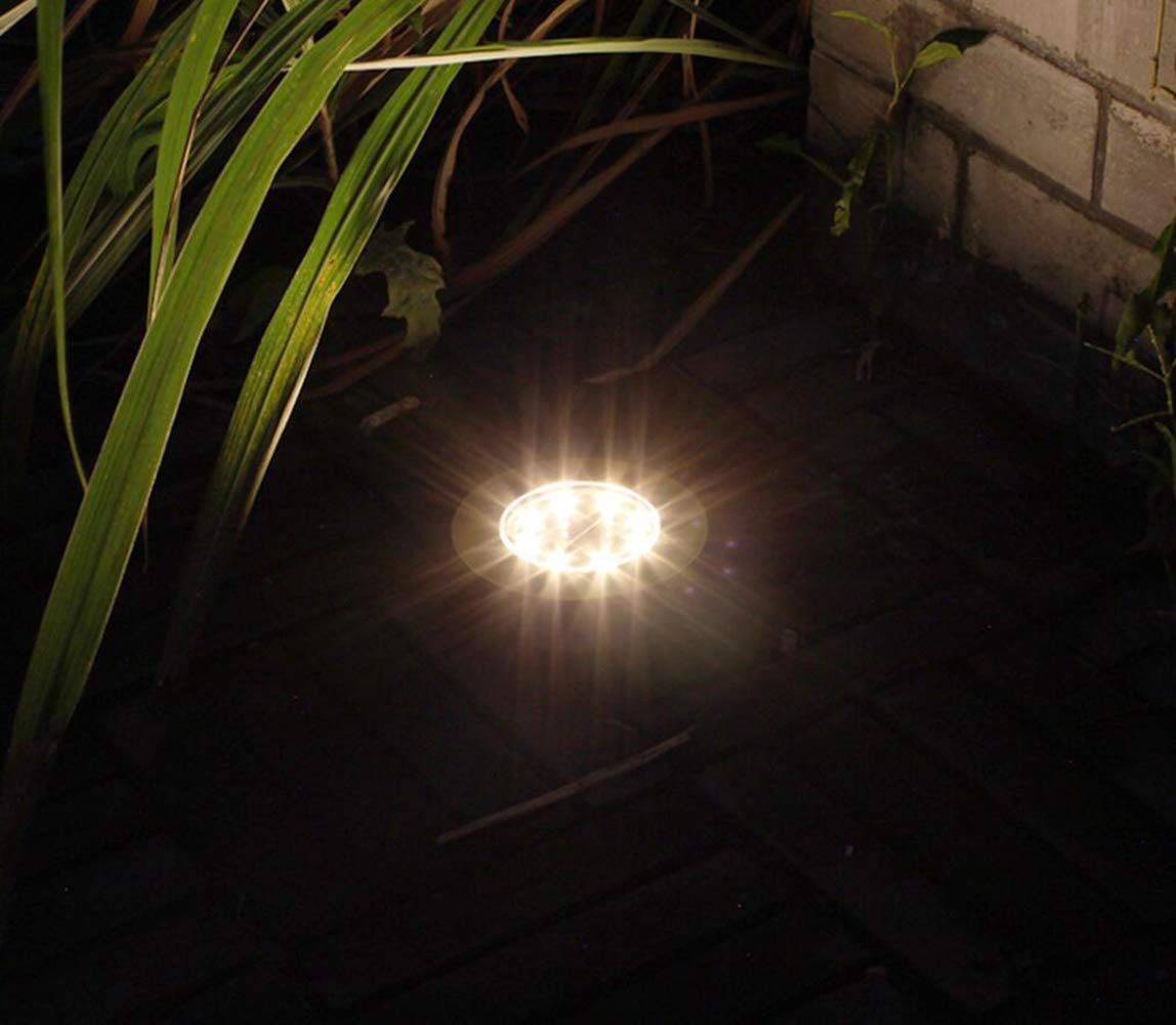 8 LED Solar Ground Lights - Waterproof Outdoor Disk Lights for Garden, Lawn, Yard, Walkway, Pool, Patio & Pathway - Warm White Aluminum Casting Shell (Pack of 2) - Perfect for Nighttime Landscape Lighting and Safety Illumination