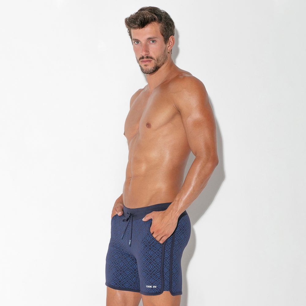 Code 22 Geometric 6 Slim Fit Cotton Shorts 9813 Navy Blue - Perfect for Summer Outfits, Casual Wear & Beach Vacations