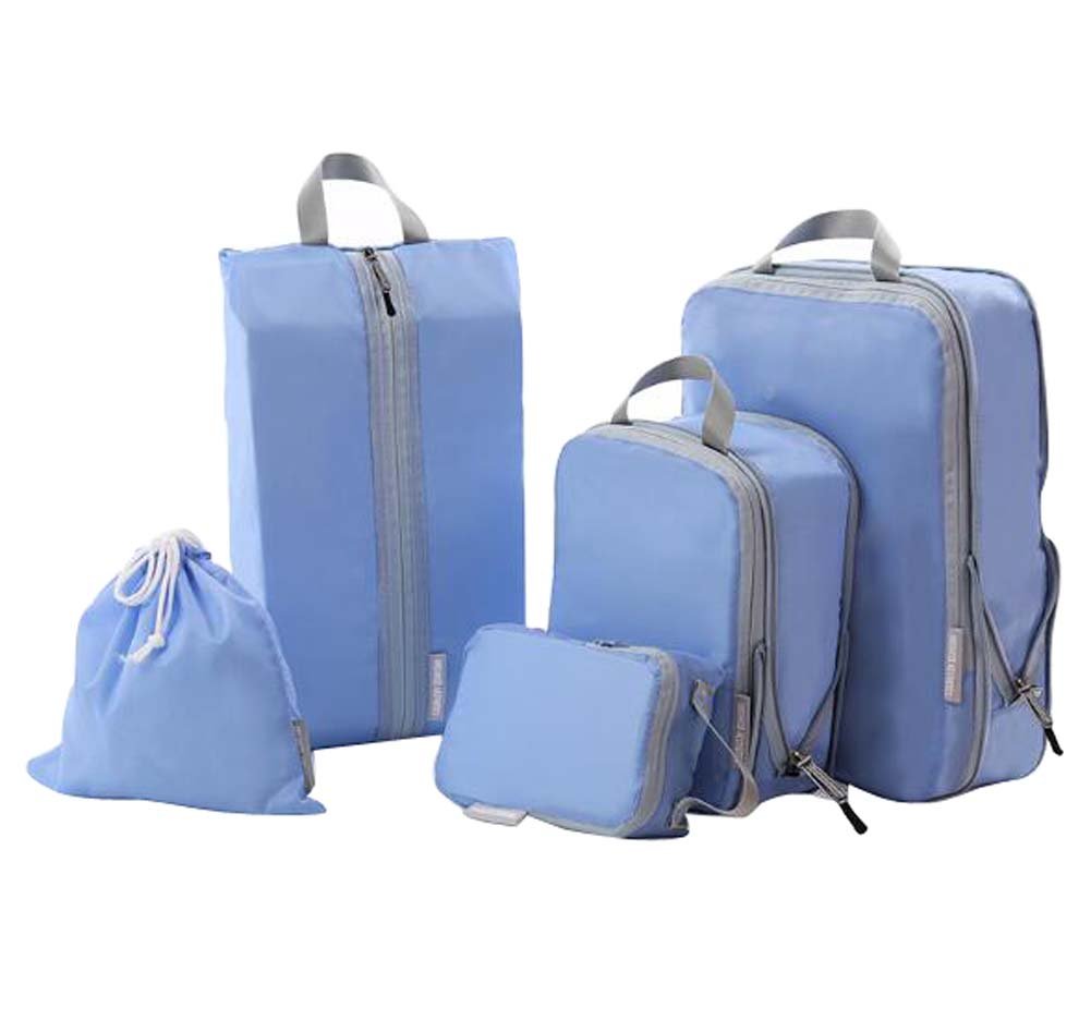 DRAGON SONIC 5-Piece Travel Storage Bag Set - Waterproof Luggage Organizer for Clothes & Accessories - Perfect for Vacation, Business Trips & Camping (Blue)