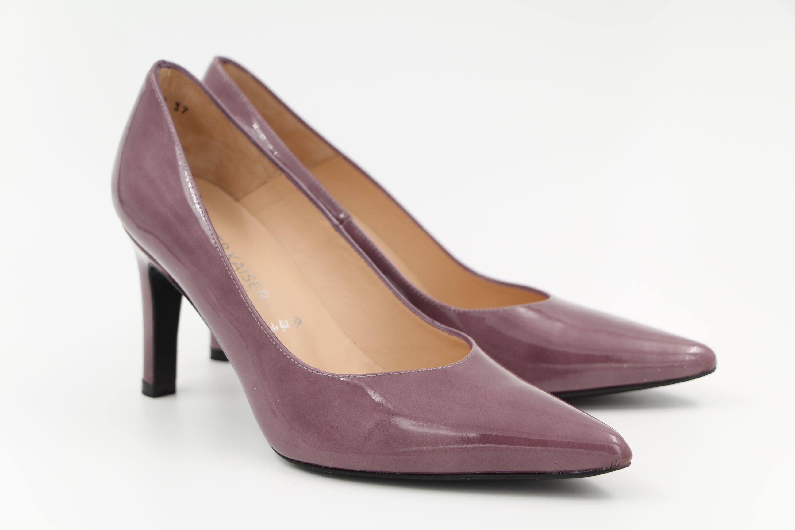 PETER KAISER Women's Plum Patent Leather Court Shoes - Elegant Pointed Toe Pumps for Work, Office & Special Occasions