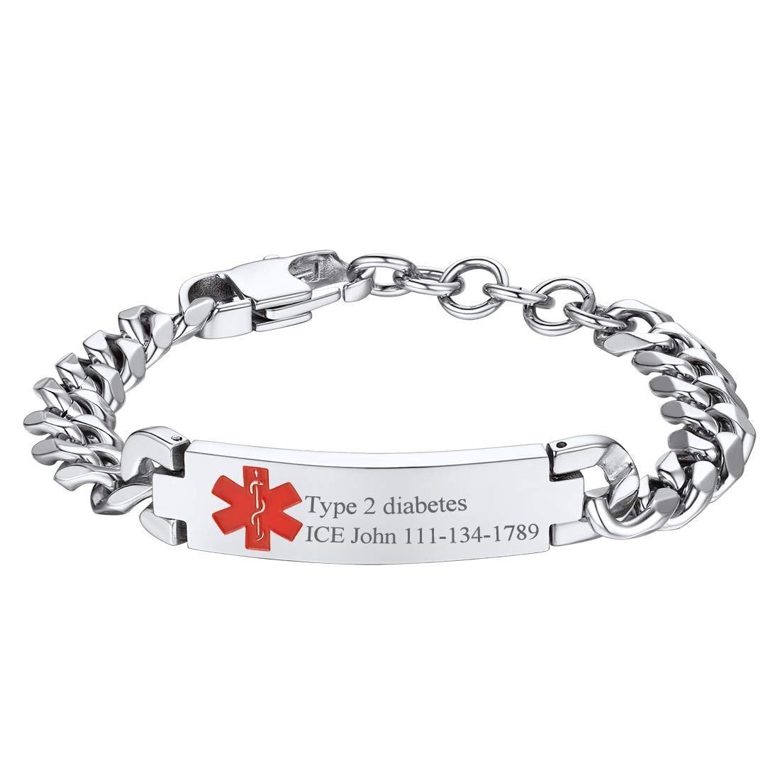 Custom ID Bracelets for Men & Women - Adjustable Silicone Rubber Emergency Alert Bracelet with Stainless Steel Plate - Perfect for Medical Alerts, Outdoor Activities, and Travel Safety