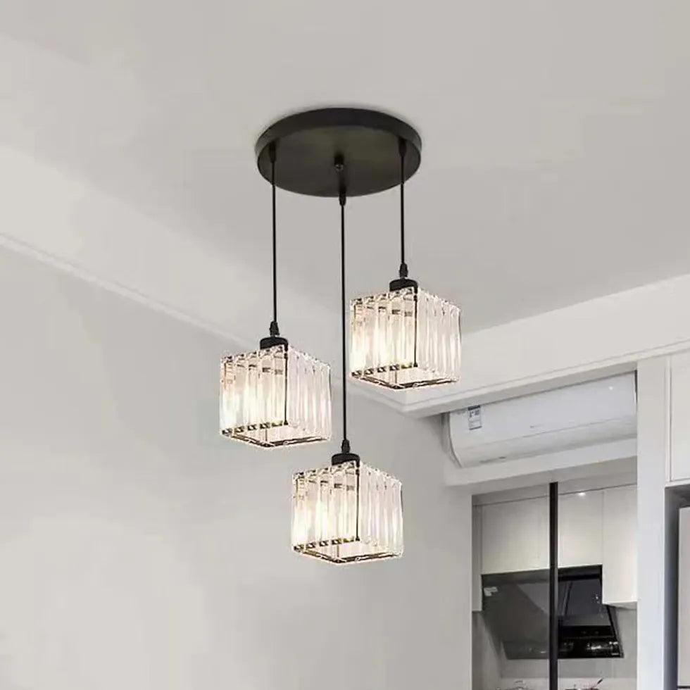 Clear Cylindrical Glass Pendant Light Fixture - Modern Hanging Lamp for Kitchen Island, Dining Room & Bedroom Lighting Decor