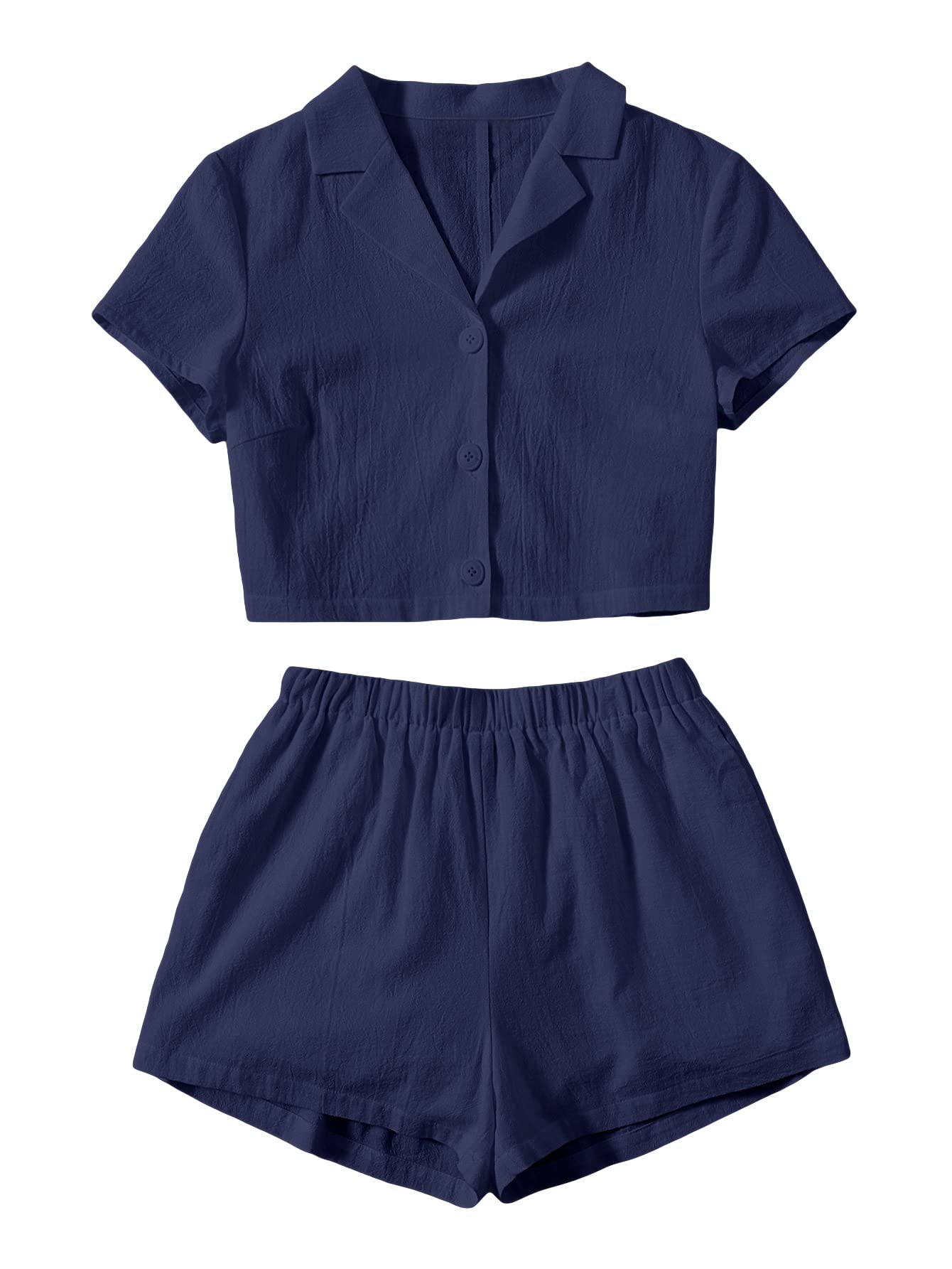 Floerns Women's Casual Button Down Blouse & Shorts Set - 2 Piece Summer Outfit for Beach, Vacation & Everyday Wear