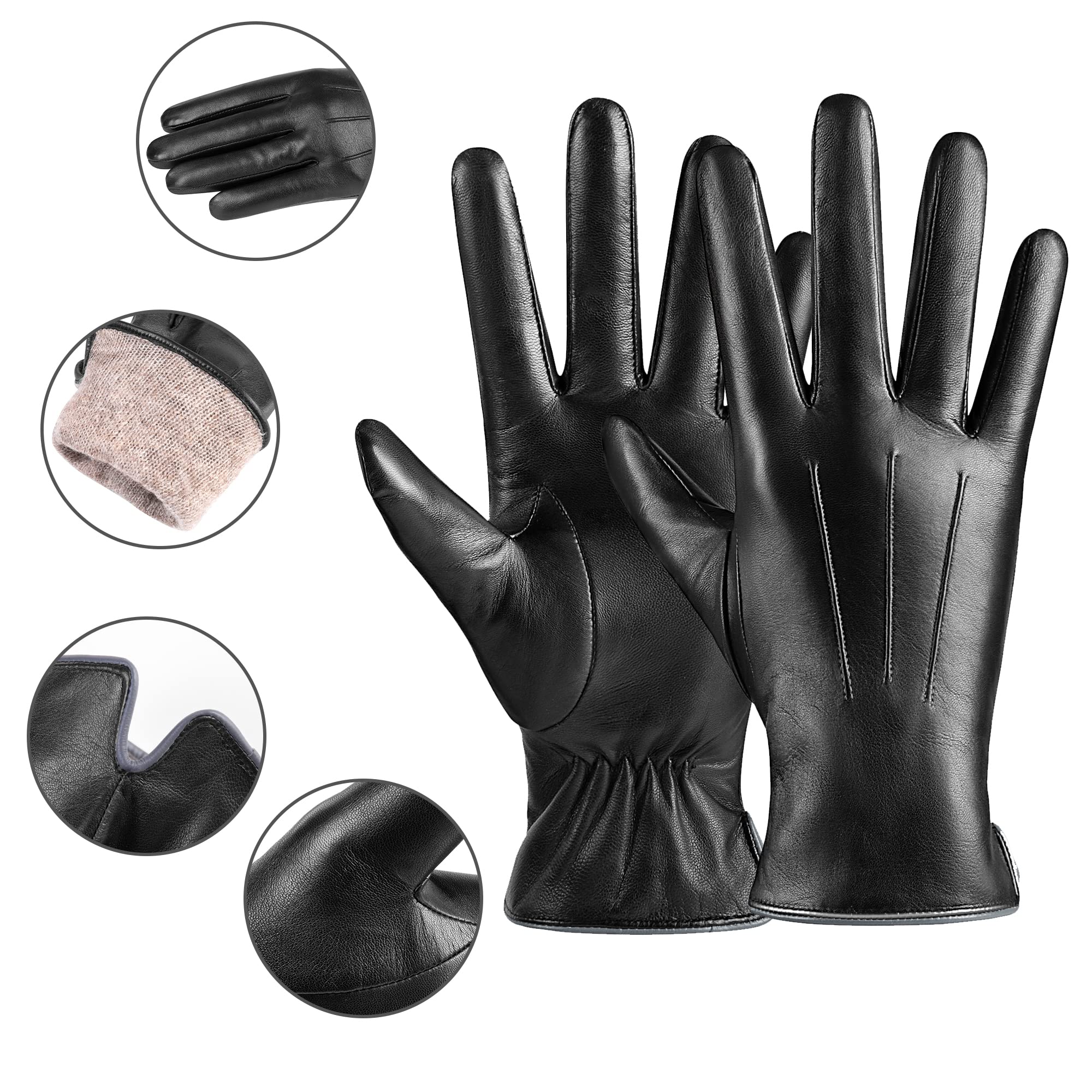 Women's Winter Fashion Leather Gloves with Warm Cashmere Lining - Touchscreen Compatible for Texting & Driving - Elegant Dress Gloves for Cold Weather, Outdoor Activities & Formal Occasions