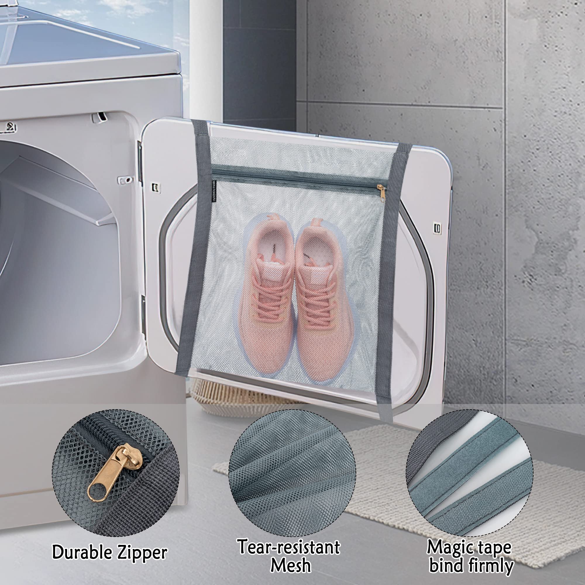 3 Pack Reusable Shoe Drying Bags for Dryer - Honeycomb Mesh Laundry Bags with Zipper & Strap (15.7x13.8 Inch) - Perfect for Sneakers, Shoes & Delicate Clothing in Washing Machine - Quick Dry & Odor Prevention Solution for Gym, Travel & Sports Gear