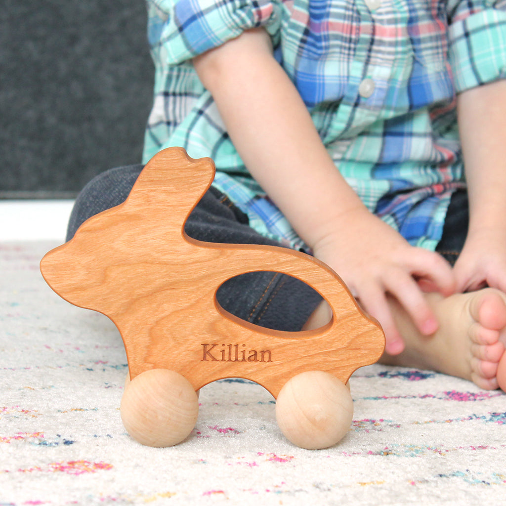 Wooden Bunny Push Toy for Toddlers - Eco-Friendly Wooden Pull Toy for Kids, Perfect for Early Learning & Indoor/Outdoor Play