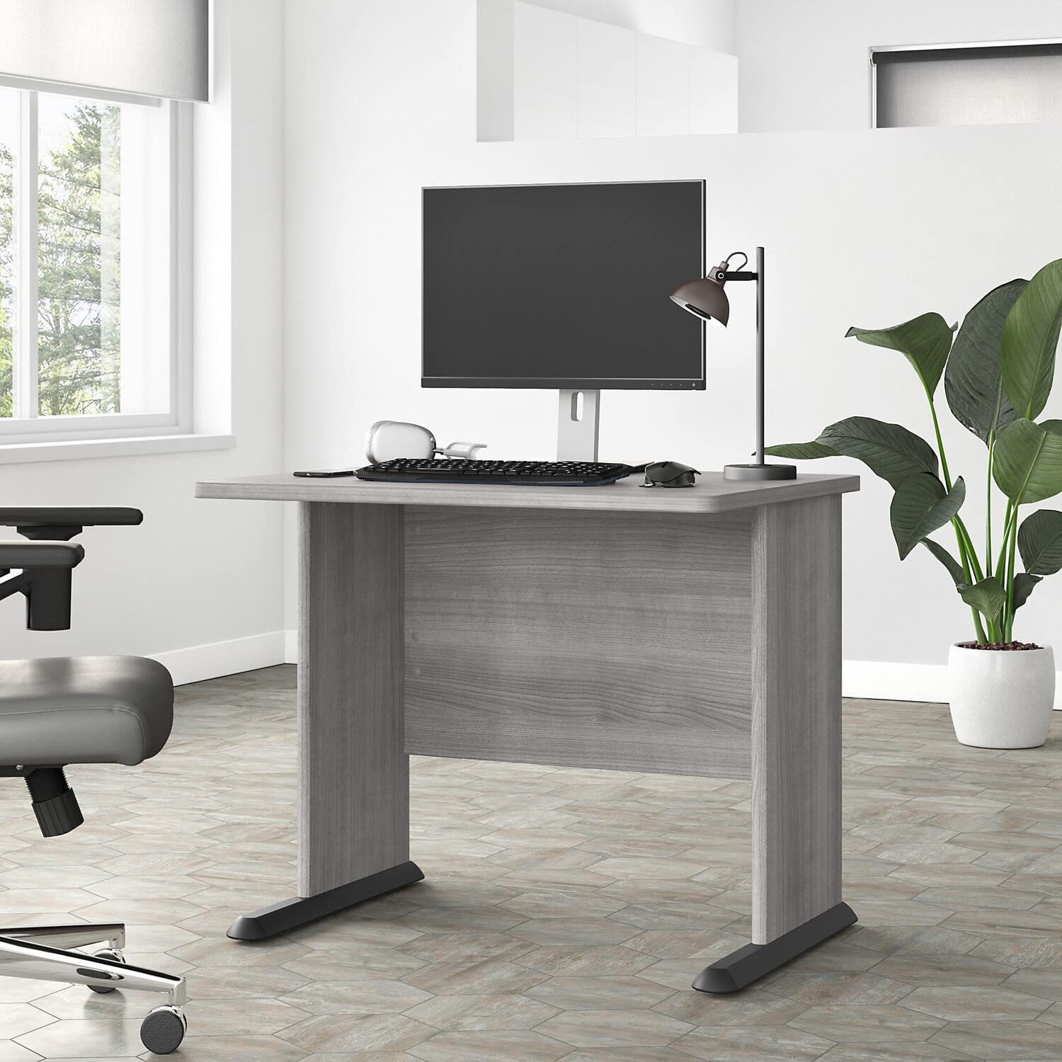 Bush Business Furniture Studio A 36W Small Computer Desk with 3-Drawer Mobile File Cabinet - Platinum Gray Home Office Desk for Small Spaces, Work from Home & Study Use