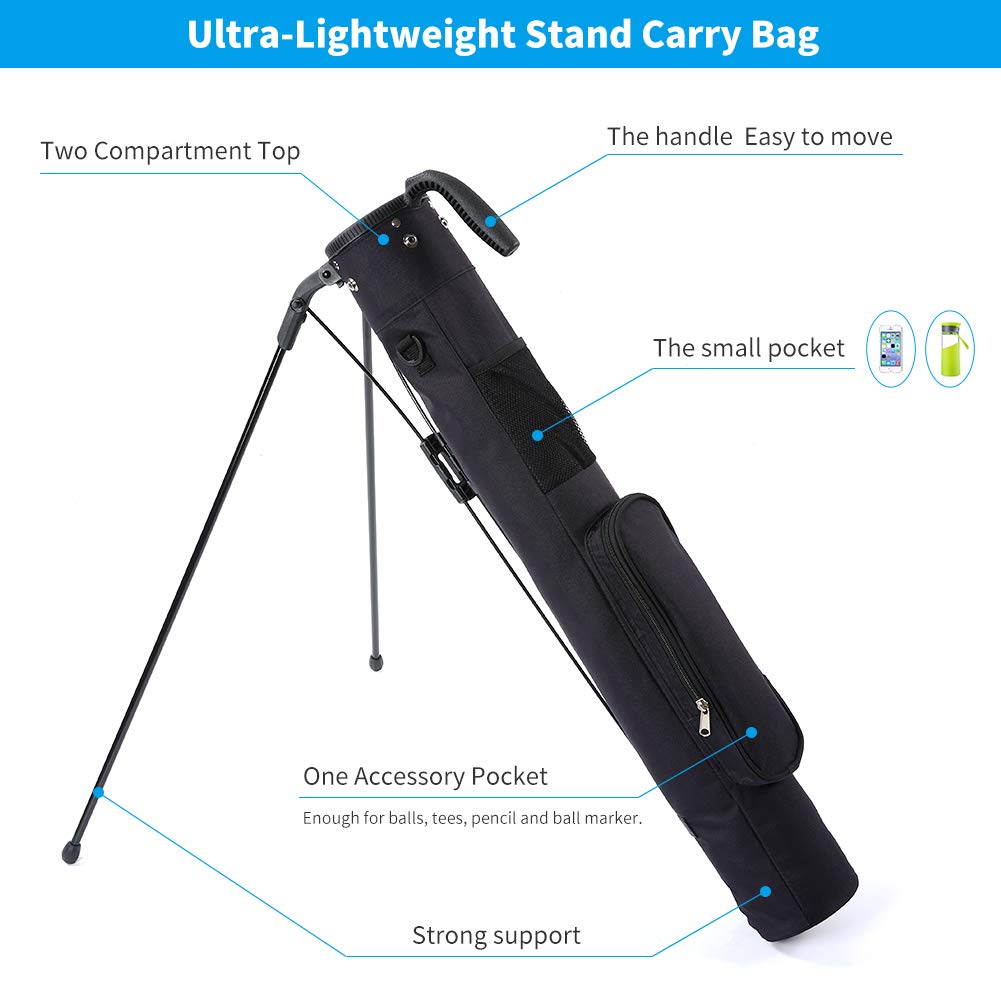 Sunday Golf Bag - Lightweight Stand Golf Bag with Adjustable Strap, 2-Way Driver Compartment for Pitch & Putt | Perfect Golf Gift for Men | Ideal for Weekend Golfers & Driving Range Practice