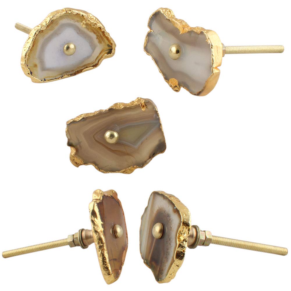 6-Pack Indian Asymmetrical Brown Marble Cabinet Knobs - Unique Decorative Stone Drawer Pulls for Dresser, Luxury Door Handles | Perfect for Home Decor, Kitchen Cabinets & Furniture Upgrade