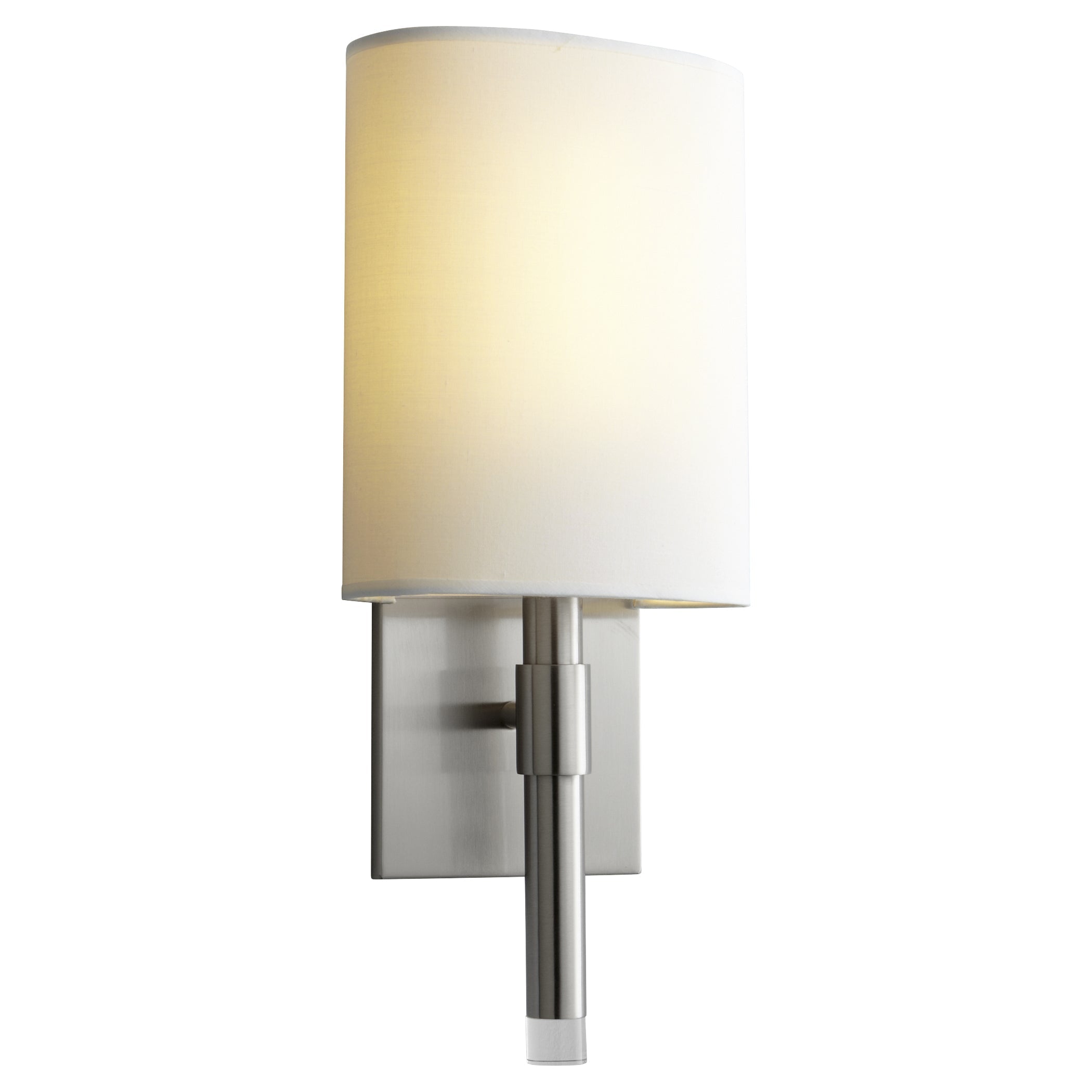 Modern Sconce Wall Light - Oxygen Beacon 3 587 124 in Satin Nickel with White Linen Shade - Perfect for Bedroom, Living Room, and Hallway Lighting