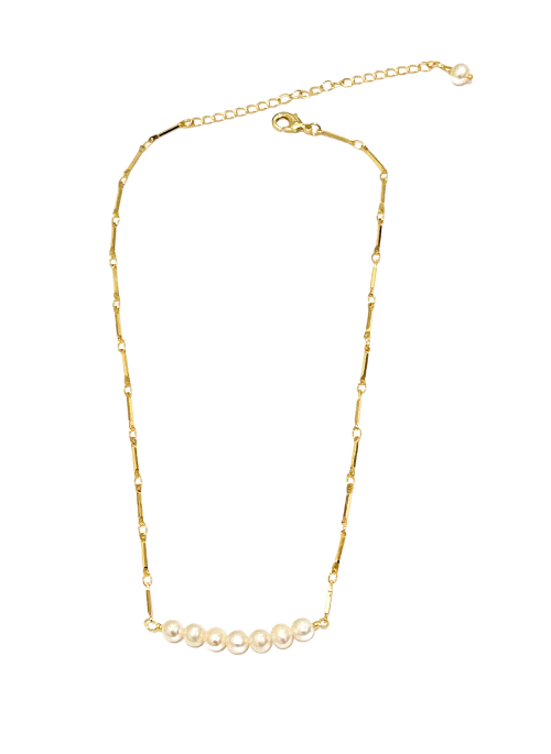 Adriana Dainty Pearl Link Necklace in Gold - Elegant Layering Jewelry for Women, Perfect for Weddings, Parties & Everyday Wear