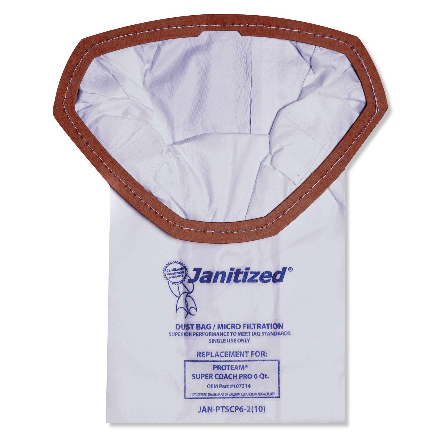 Janitized JANPTSCP62 Vacuum Filter Bags - Compatible with ProTeam Super Coach Pro 6 & GoFree Pro - 100 Count Pack - High Efficiency Dust Collection - Perfect for Commercial Cleaning & Home Maintenance (APCJANPTSCP62)