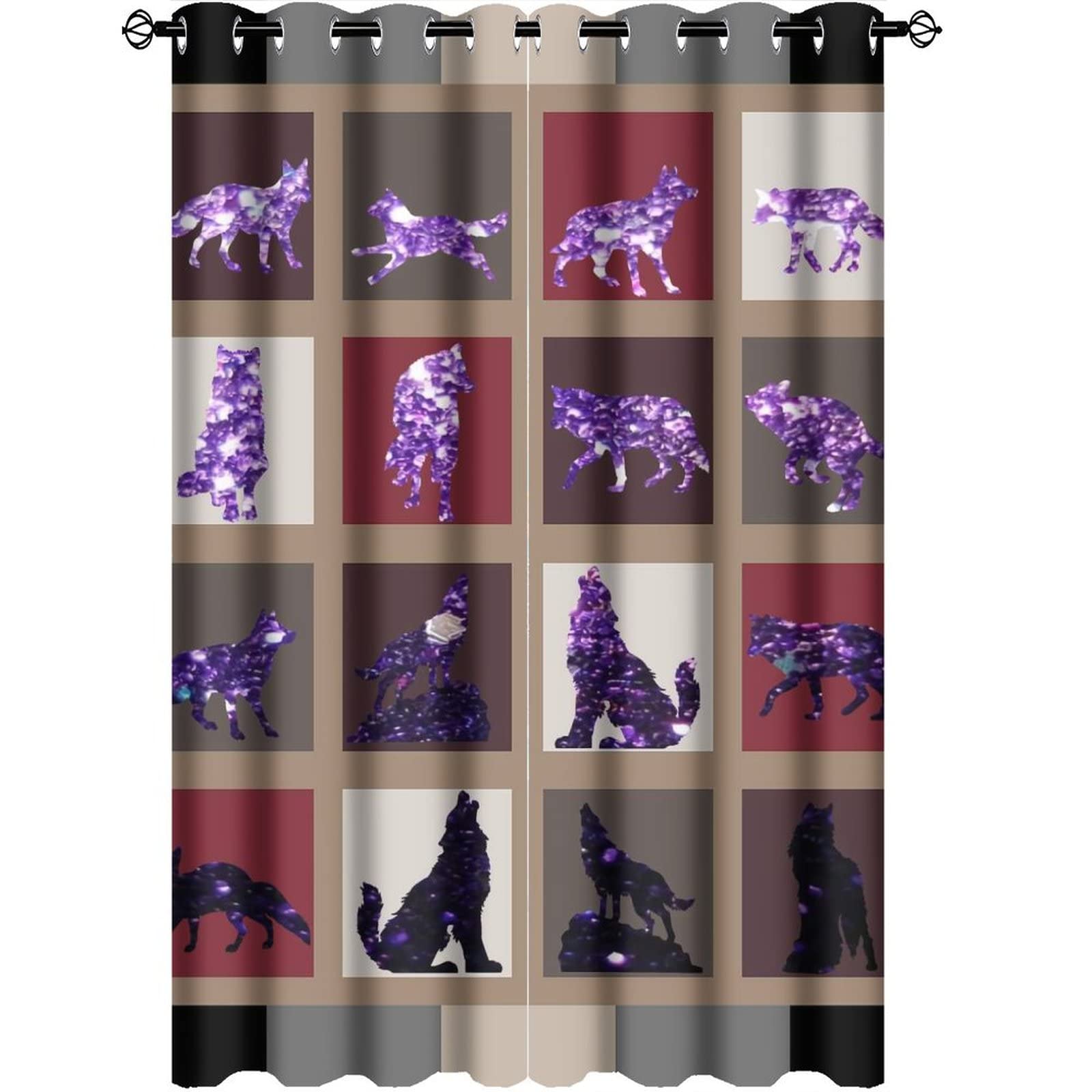 Howling Wolf Purple Black Glitter Curtains - 2 Panel Set with Grommet Top, Thermal Insulated Blackout Curtains for Living Room, Bedroom & Home Decor - Perfect for Privacy, Light Blocking and Energy Efficiency