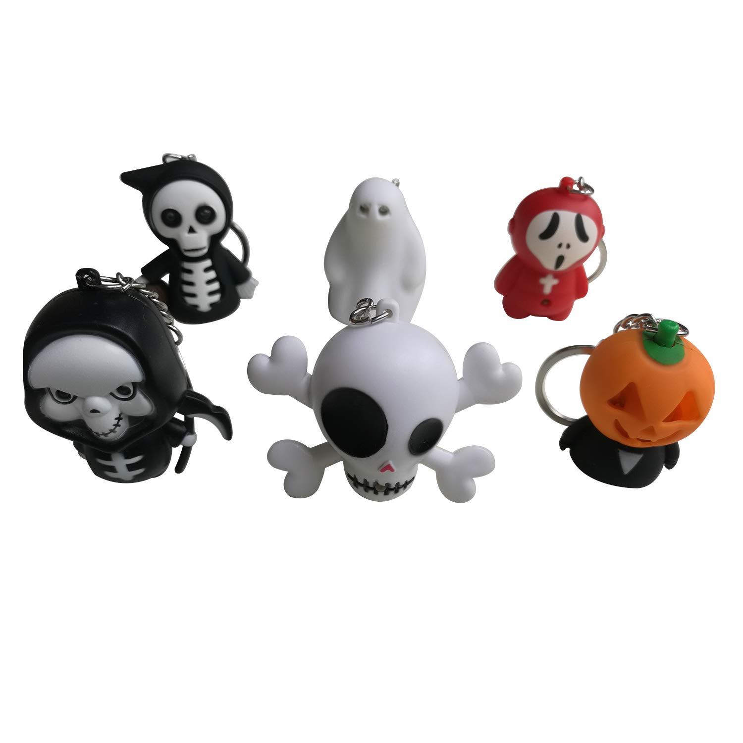 6 Pack LED Keychain Light with Scary Sound - Halloween Decorations, Kids Toy, Car Key Holder - Perfect for Trick-or-Treating, Nighttime Safety, and Spooky Party Favors