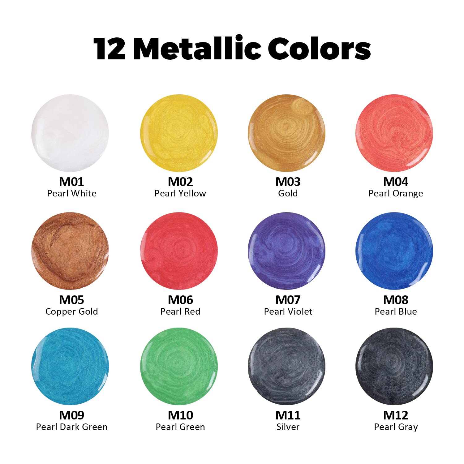 12 Metallic Colors Airbrush Paint Set - Opaque Water-Based Acrylic Paint for Leather, Shoes & Crafts | Ready to Spray Kit for Artists, Beginners & Students | Perfect for DIY Projects, Cosplay & Custom Designs