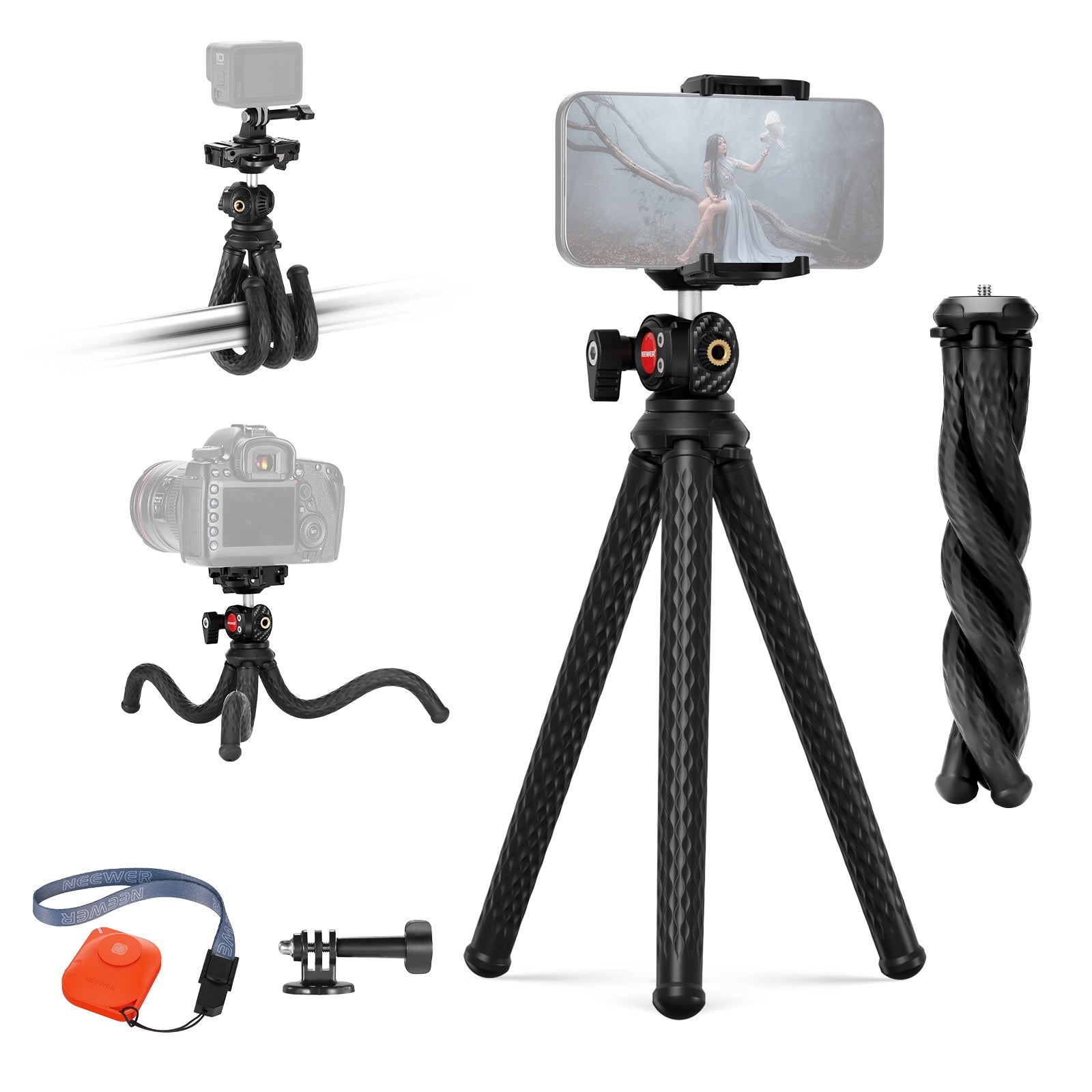 NEEWER TP34 Flexible Tripod Stand with Wireless Remote - Perfect for Smartphone Photography, Vlogging, YouTube Videos & Travel Shots