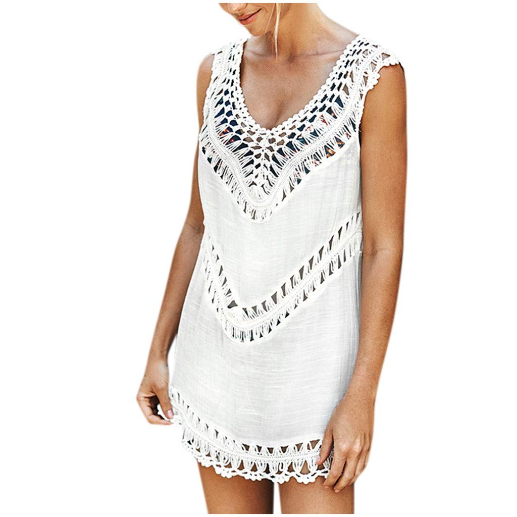 Sexy Women's V-Neck Crochet Beach Dress - Hollow Out Bikini Cover Up Swimwear for Summer Vacation, Pool Party & Boho Fashion