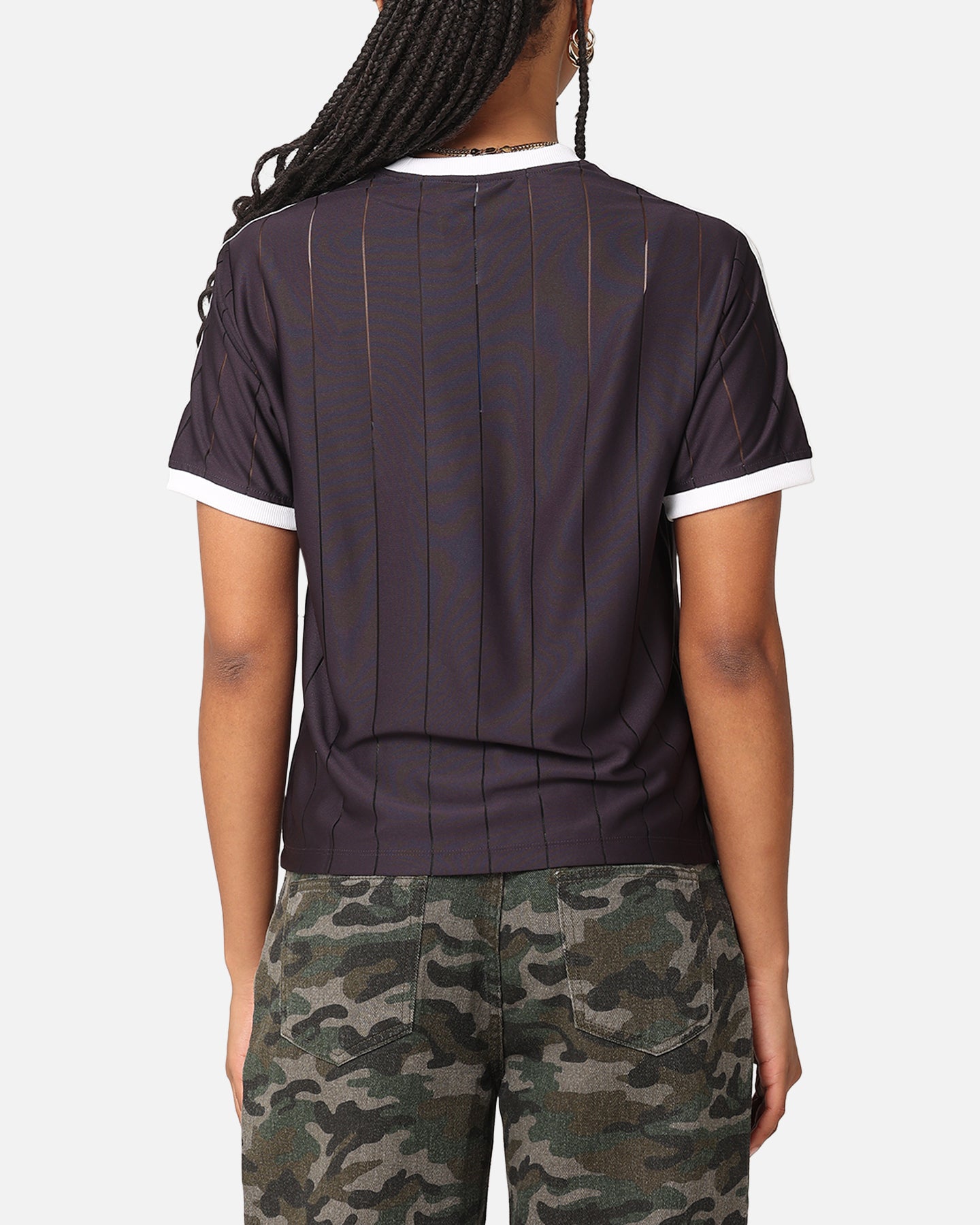 Adidas Women's 3 Stripes Pinstripe T-Shirt - Aurora Black | Casual Athletic Tee for Running, Gym & Everyday Wear