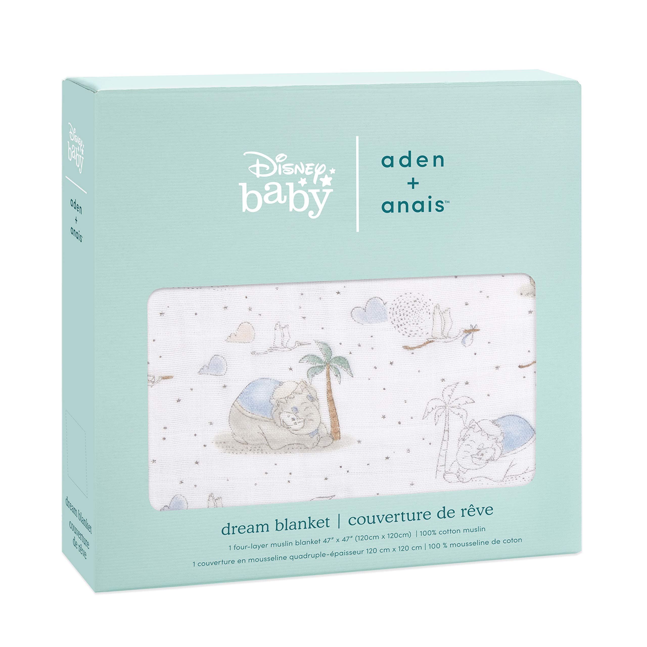 Aden + Anais Dream Blanket - Premium 100% Cotton Muslin Baby Blanket for Newborns, Boys & Girls | Soft Lightweight Nursery & Crib Blanket | Unisex Infant & Toddler Bedding | Perfect Baby Shower Gift & Registry Essential | My Darling Dumbo Print | Ideal for Swaddling, Stroller Cover & Comfort Blanket