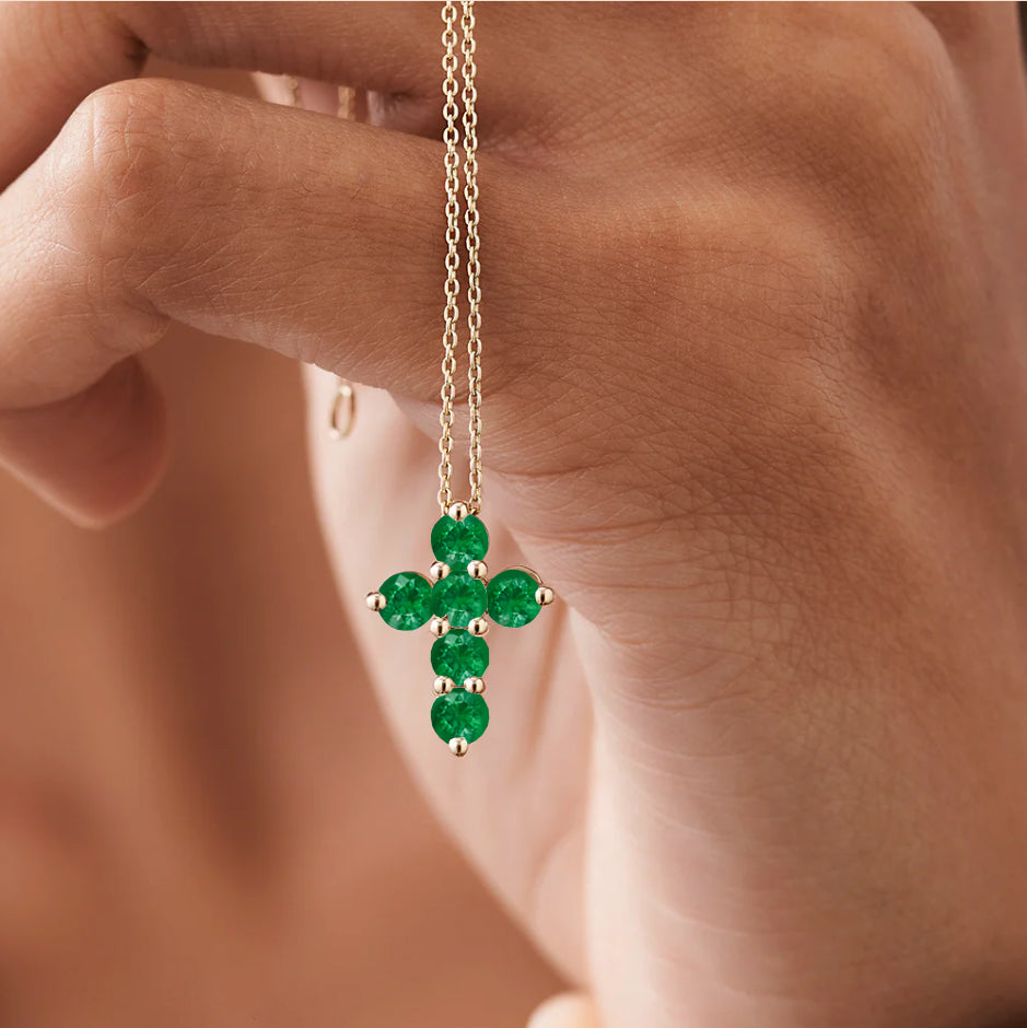 Green Emerald Gemstone Cross Pendant Necklace - Elegant Jewelry for Women, Gift for Christmas, Baptism & Special Occasions | Perfect for Daily Wear, Church Events & Fashion Accessories