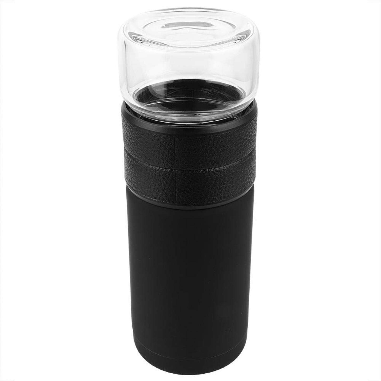 Premium Vacuum Insulated Stainless Steel Water Bottle - 24oz Double Wall Thermos Cup with Tea Infuser | Leakproof Travel Mug for Hot & Cold Drinks | Perfect for Office, Gym, Hiking & Business Trips (Black)